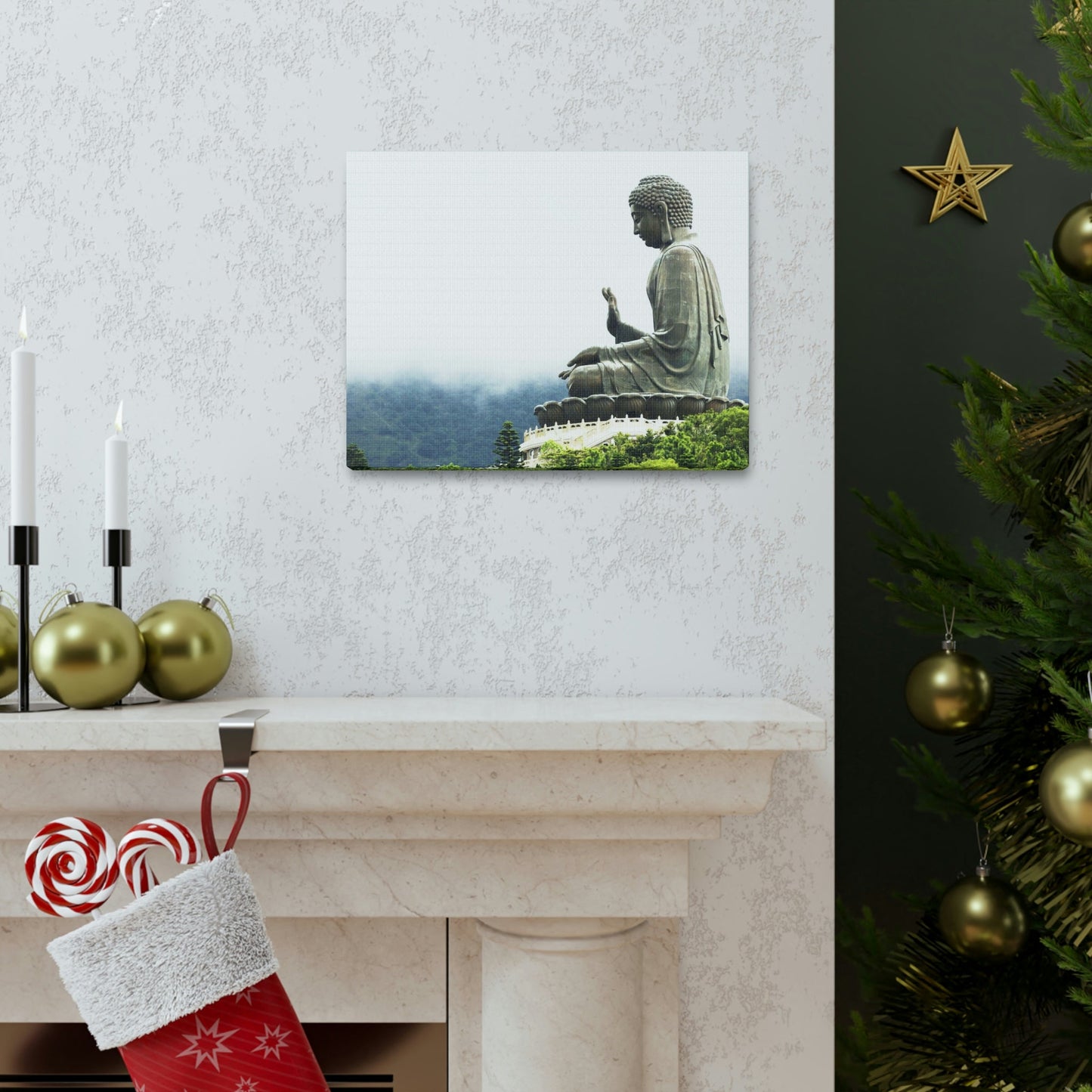 Printed in USA - Canvas Gallery Wraps - The Big Buddha giving Blessings - Hong Kong Lantau Island - China - Buddhism - Green Forest Home