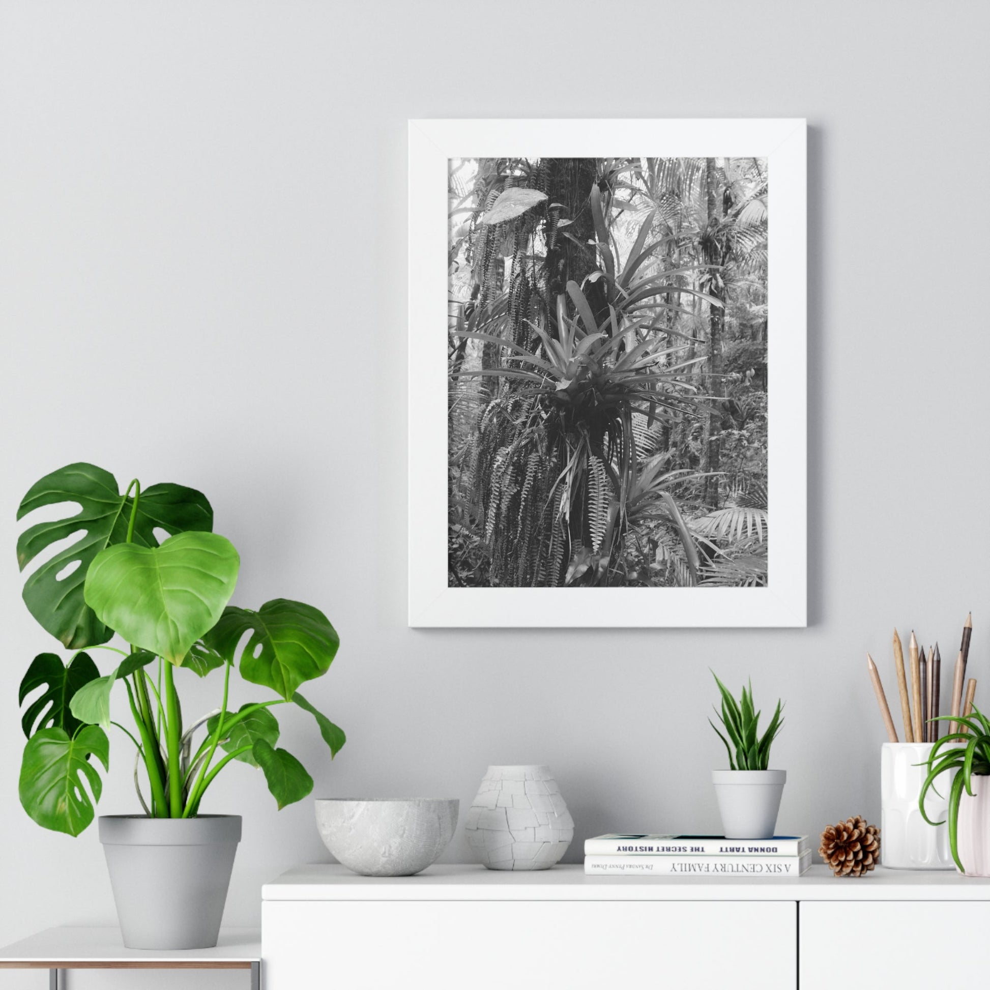 Rainforest Trails & Views - Gallery Canvas Wraps, Framed Vertical Poster - El Yunque National Forest - Puerto Rico - Bromeliads on Sierra Palm tree - Green Forest Home