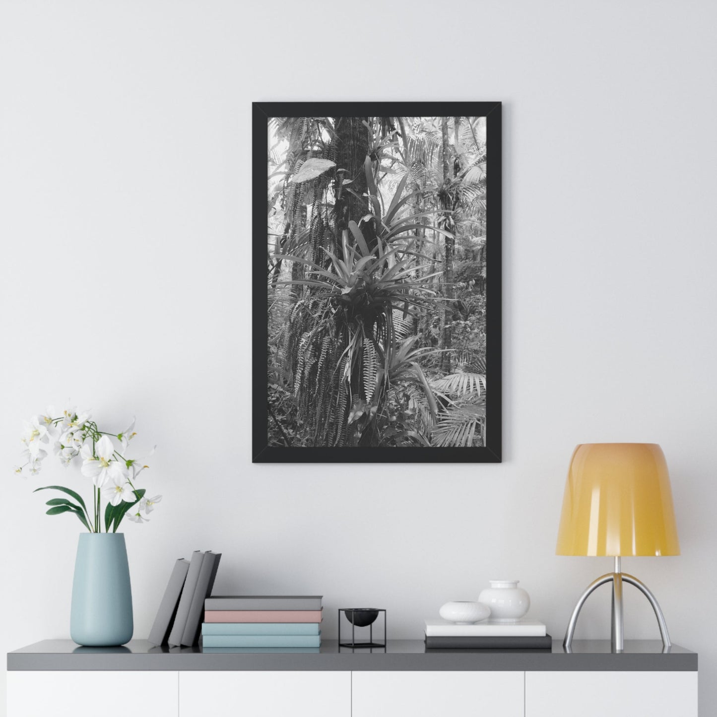 Rainforest Trails & Views - Gallery Canvas Wraps, Framed Vertical Poster - El Yunque National Forest - Puerto Rico - Bromeliads on Sierra Palm tree - Green Forest Home