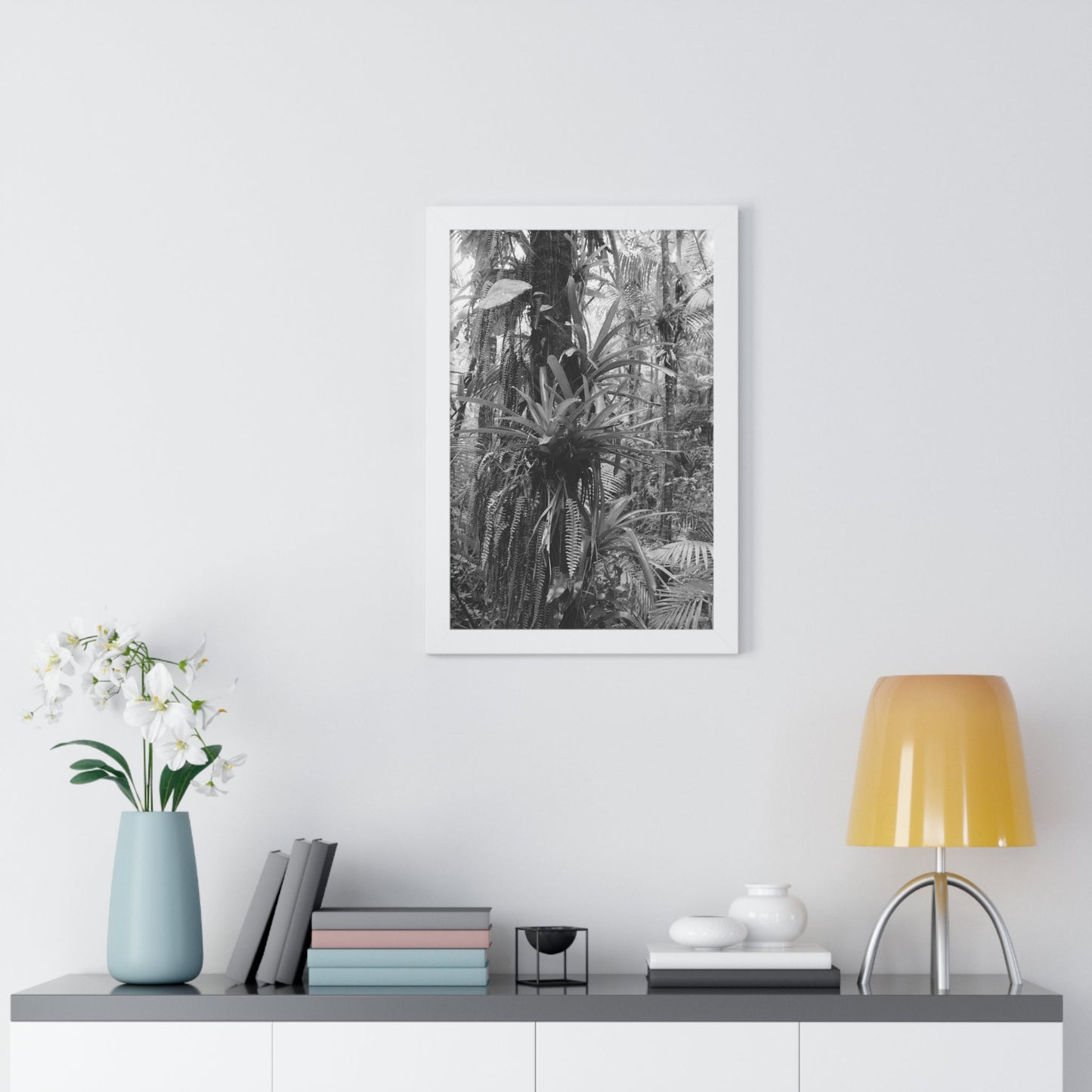 Rainforest Trails & Views - Gallery Canvas Wraps, Framed Vertical Poster - El Yunque National Forest - Puerto Rico - Bromeliads on Sierra Palm tree - Green Forest Home