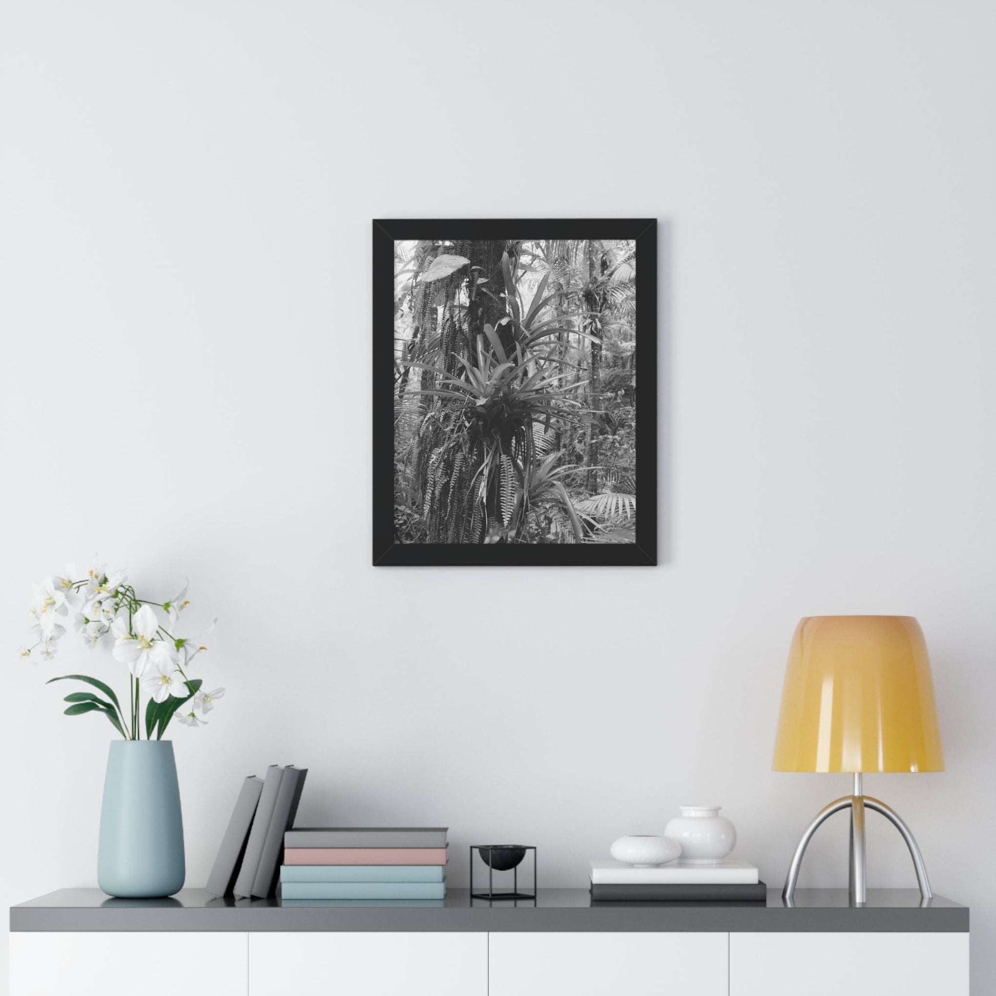 Rainforest Trails & Views - Gallery Canvas Wraps, Framed Vertical Poster - El Yunque National Forest - Puerto Rico - Bromeliads on Sierra Palm tree - Green Forest Home