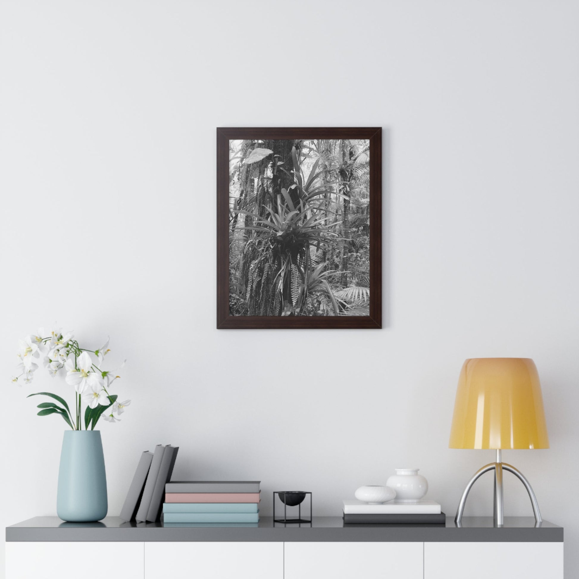 Rainforest Trails & Views - Gallery Canvas Wraps, Framed Vertical Poster - El Yunque National Forest - Puerto Rico - Bromeliads on Sierra Palm tree - Green Forest Home