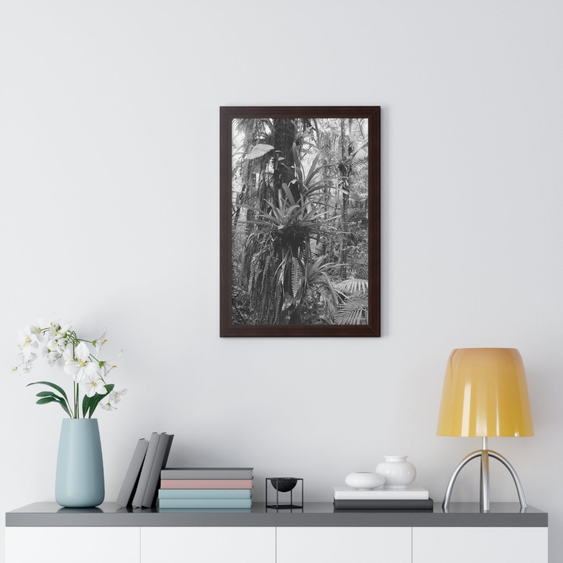 Rainforest Trails & Views - Gallery Canvas Wraps, Framed Vertical Poster - El Yunque National Forest - Puerto Rico - Bromeliads on Sierra Palm tree - Green Forest Home