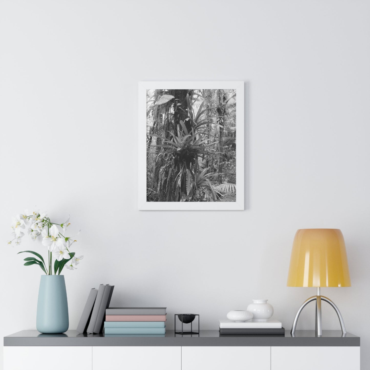 Rainforest Trails & Views - Gallery Canvas Wraps, Framed Vertical Poster - El Yunque National Forest - Puerto Rico - Bromeliads on Sierra Palm tree - Green Forest Home