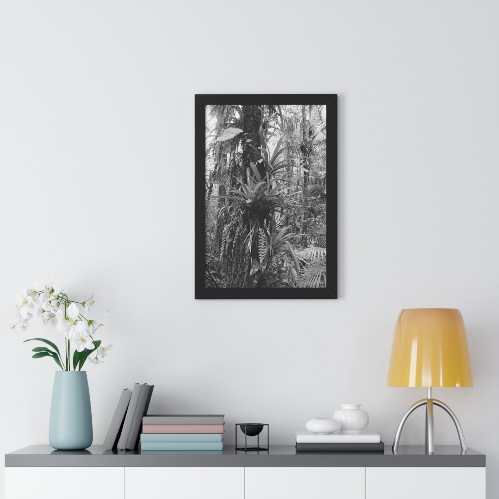 Rainforest Trails & Views - Gallery Canvas Wraps, Framed Vertical Poster - El Yunque National Forest - Puerto Rico - Bromeliads on Sierra Palm tree - Green Forest Home