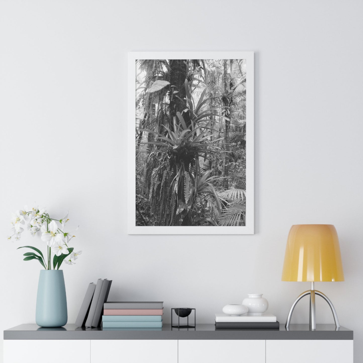 Rainforest Trails & Views - Gallery Canvas Wraps, Framed Vertical Poster - El Yunque National Forest - Puerto Rico - Bromeliads on Sierra Palm tree - Green Forest Home