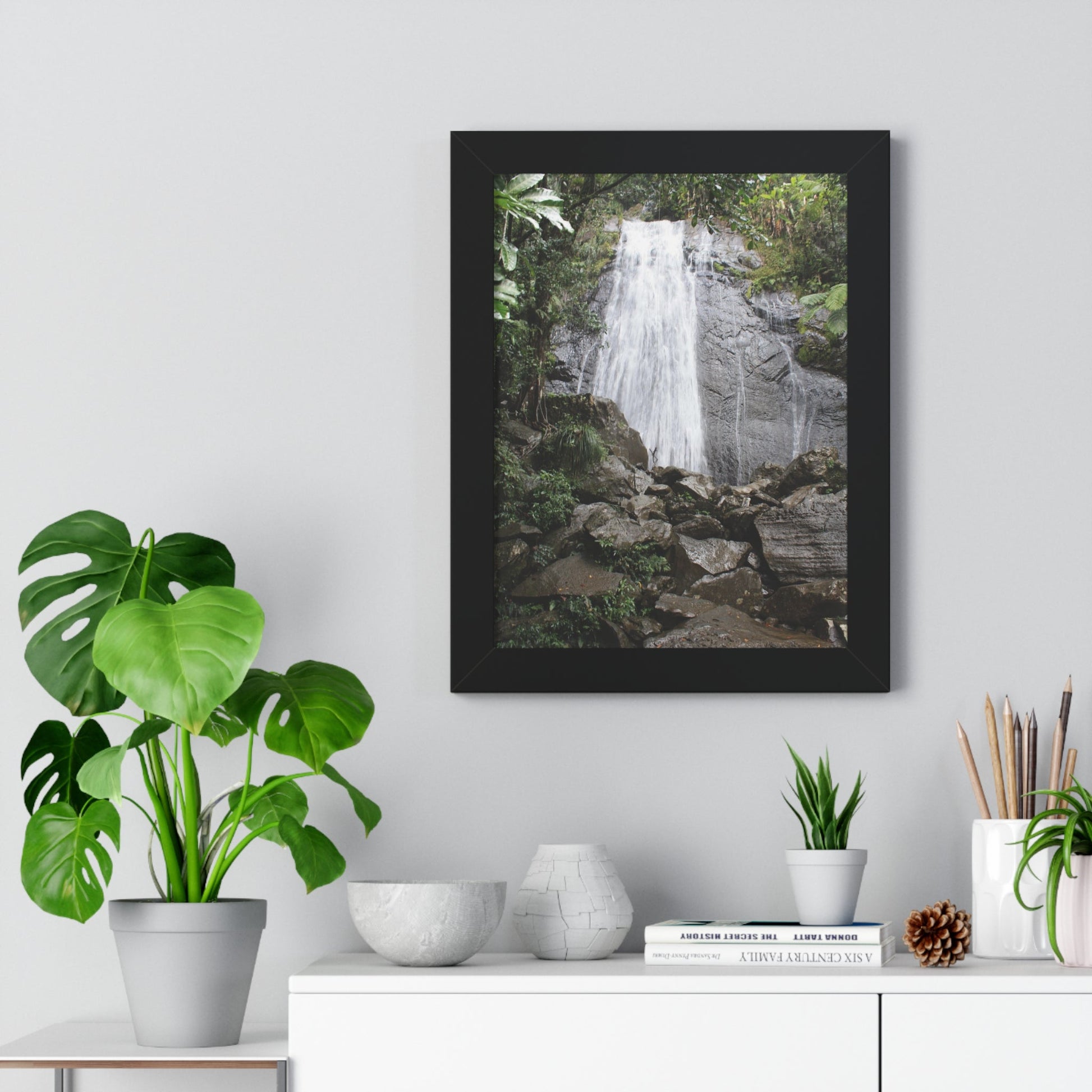 Rainforest Trails & Views - Gallery Canvas Wraps, Framed Vertical Poster - El Yunque National Forest - Puerto Rico - La Coca Falls on PR 191 road - Green Forest Home