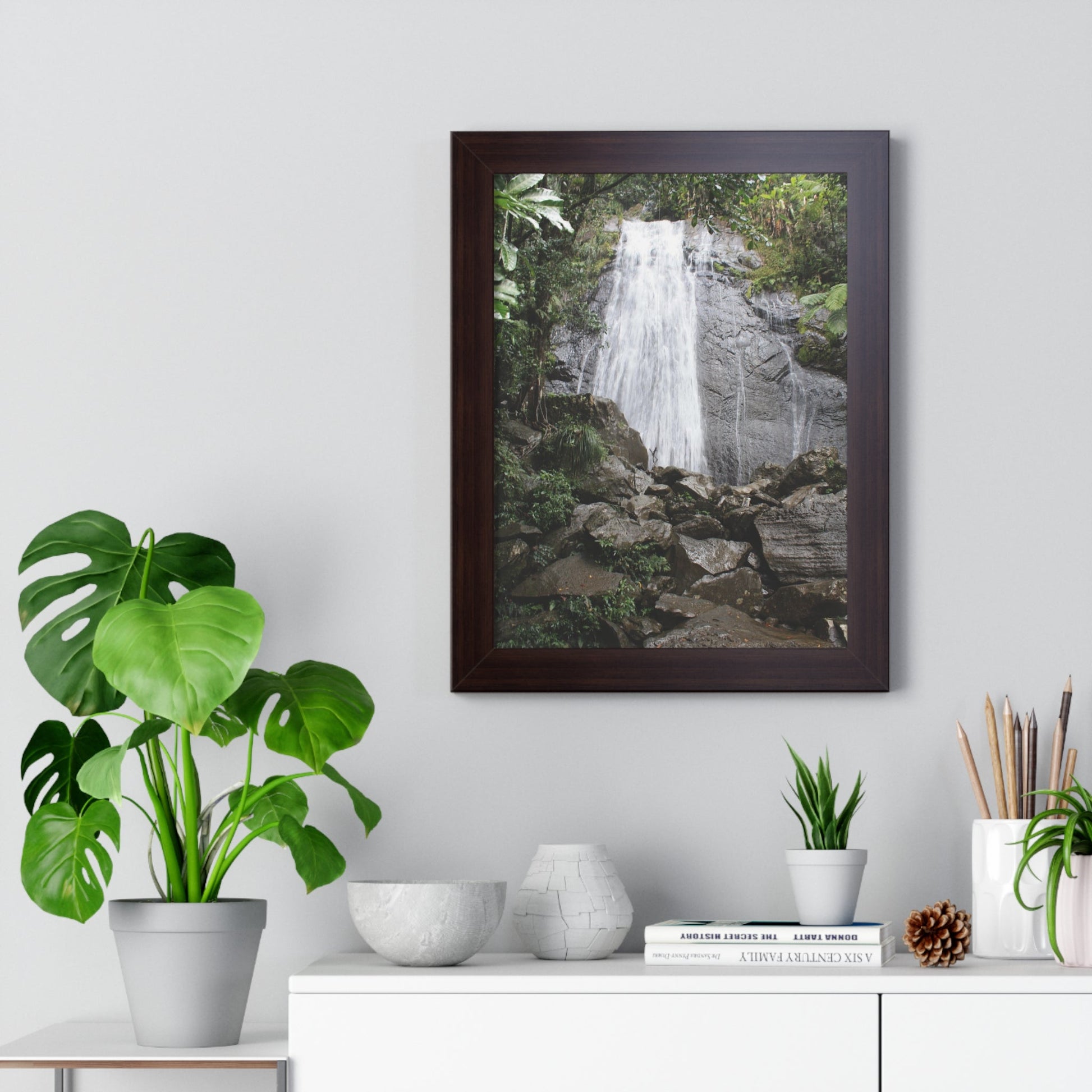 Rainforest Trails & Views - Gallery Canvas Wraps, Framed Vertical Poster - El Yunque National Forest - Puerto Rico - La Coca Falls on PR 191 road - Green Forest Home