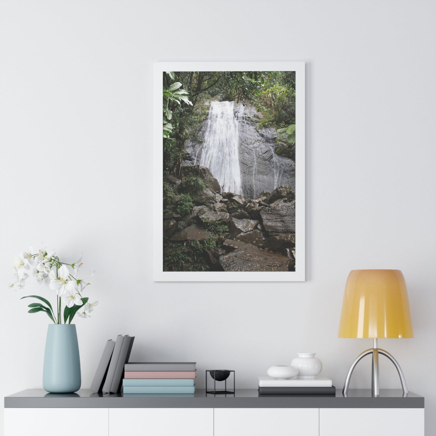 Rainforest Trails & Views - Gallery Canvas Wraps, Framed Vertical Poster - El Yunque National Forest - Puerto Rico - La Coca Falls on PR 191 road - Green Forest Home