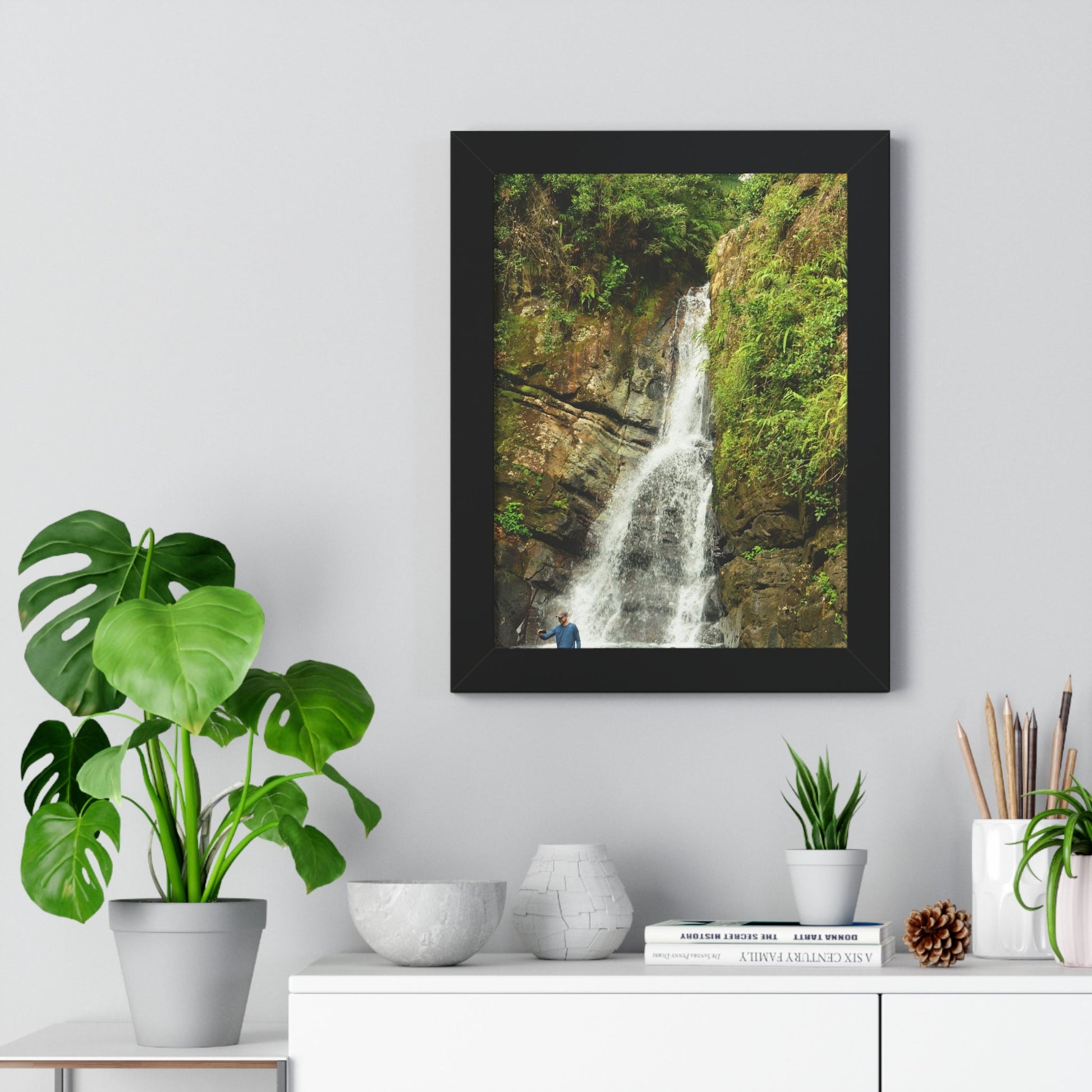 Rainforest Trails & Views - Gallery Canvas Wraps, Framed Vertical Poster - El Yunque National Forest - Puerto Rico - La Mina Trail & Roaring Waterfall - Green Forest Home