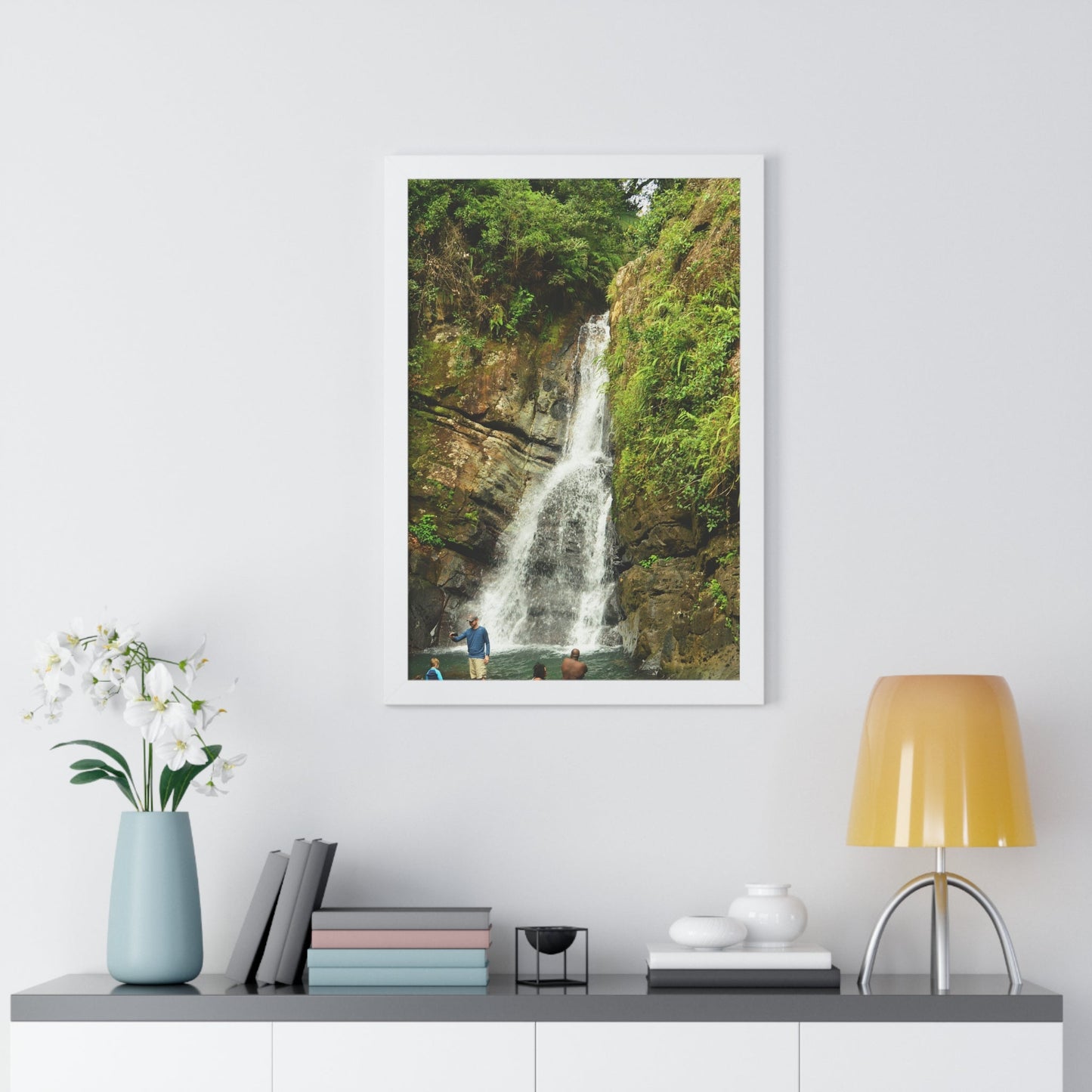 Rainforest Trails & Views - Gallery Canvas Wraps, Framed Vertical Poster - El Yunque National Forest - Puerto Rico - La Mina Trail & Roaring Waterfall - Green Forest Home