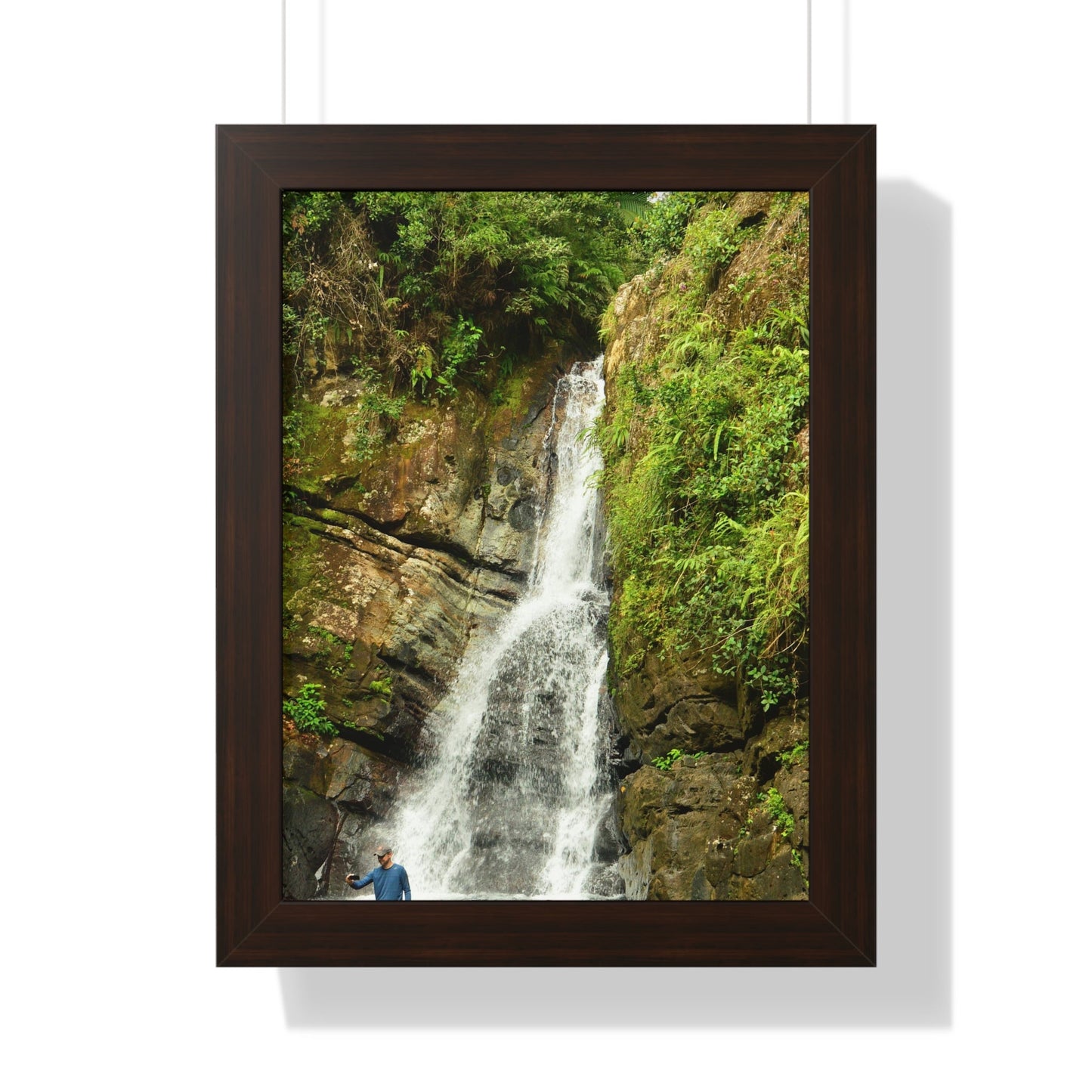 Rainforest Trails & Views - Gallery Canvas Wraps, Framed Vertical Poster - El Yunque National Forest - Puerto Rico - La Mina Trail & Roaring Waterfall - Green Forest Home