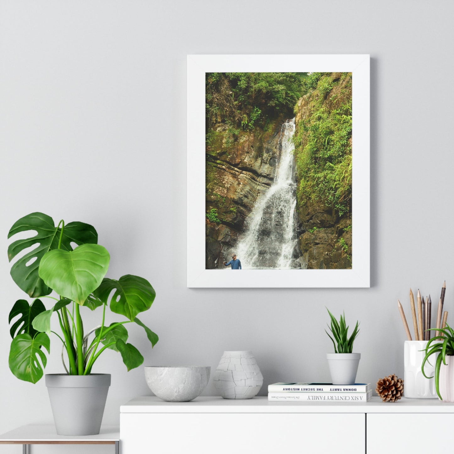 Rainforest Trails & Views - Gallery Canvas Wraps, Framed Vertical Poster - El Yunque National Forest - Puerto Rico - La Mina Trail & Roaring Waterfall - Green Forest Home