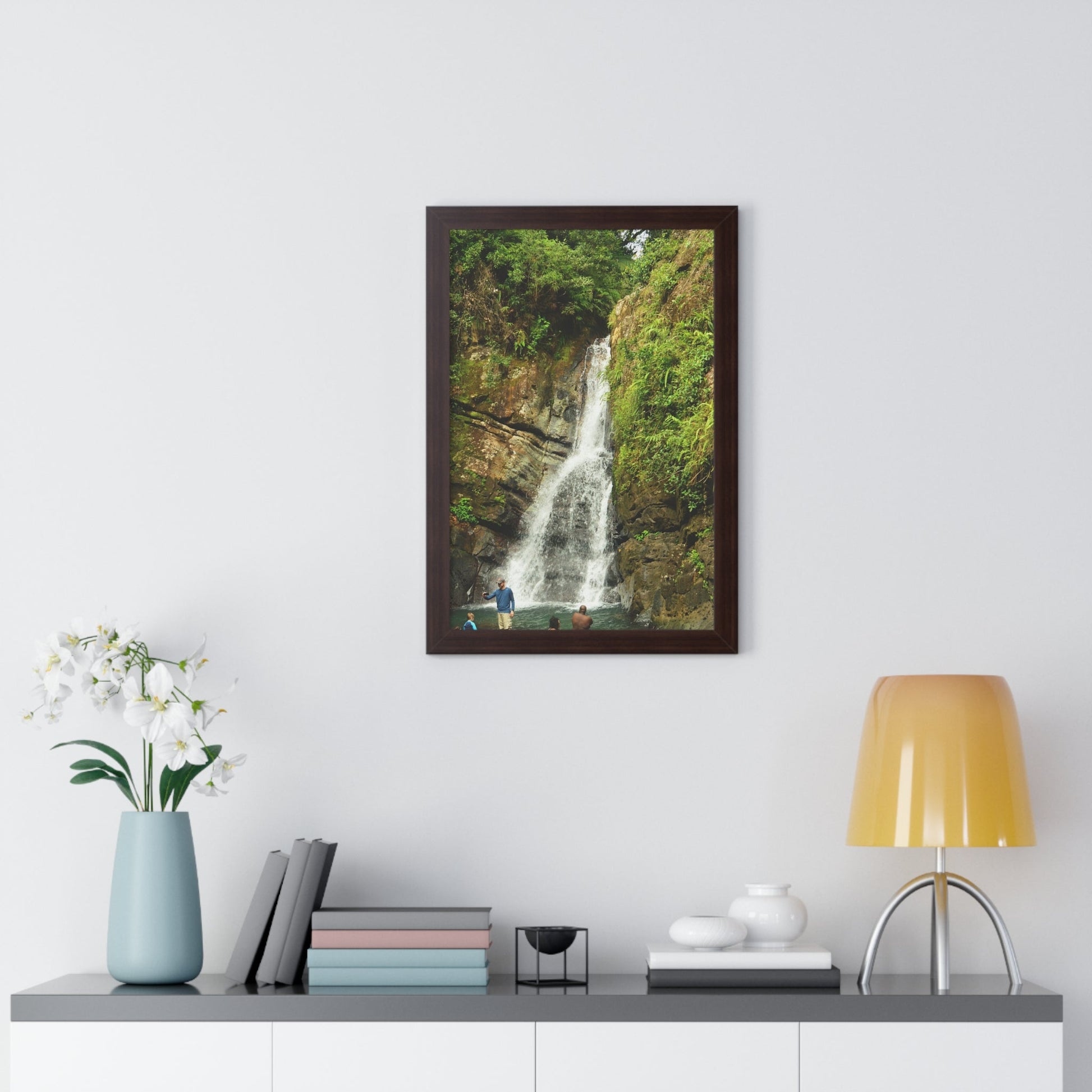 Rainforest Trails & Views - Gallery Canvas Wraps, Framed Vertical Poster - El Yunque National Forest - Puerto Rico - La Mina Trail & Roaring Waterfall - Green Forest Home