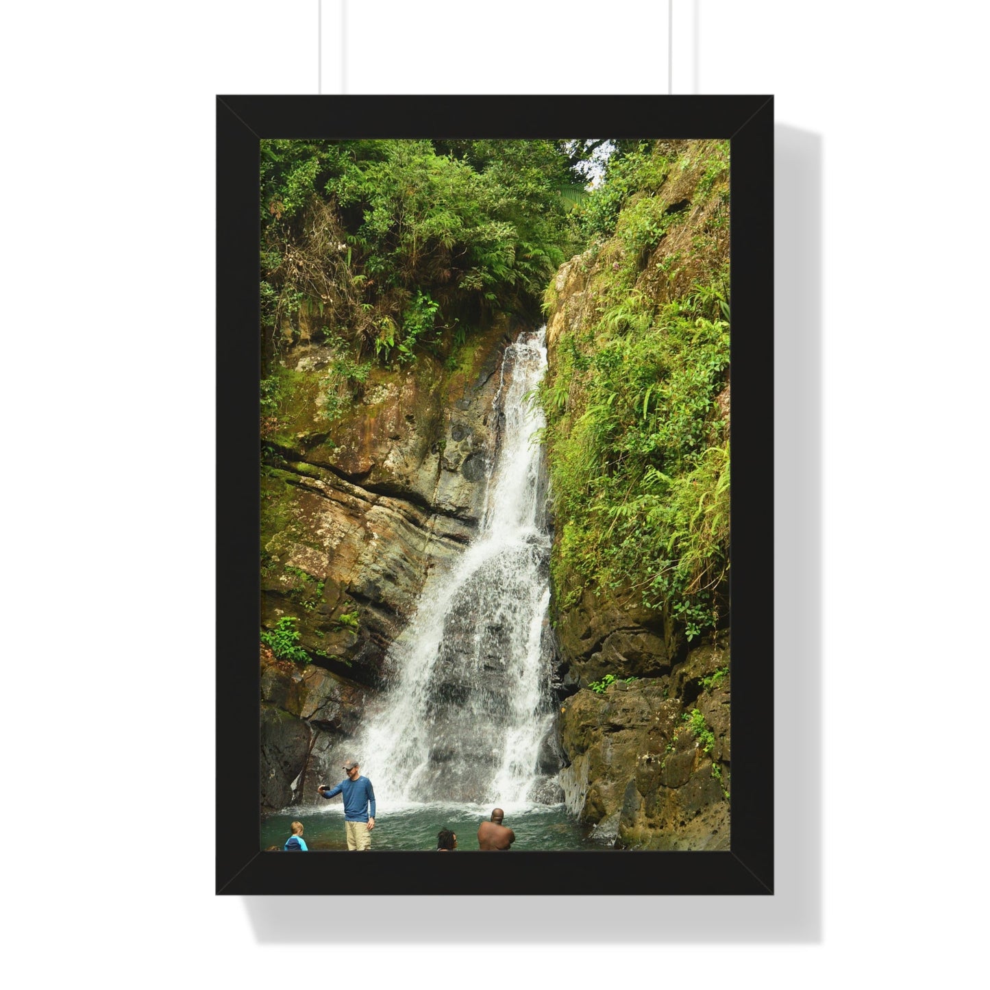 Rainforest Trails & Views - Gallery Canvas Wraps, Framed Vertical Poster - El Yunque National Forest - Puerto Rico - La Mina Trail & Roaring Waterfall - Green Forest Home