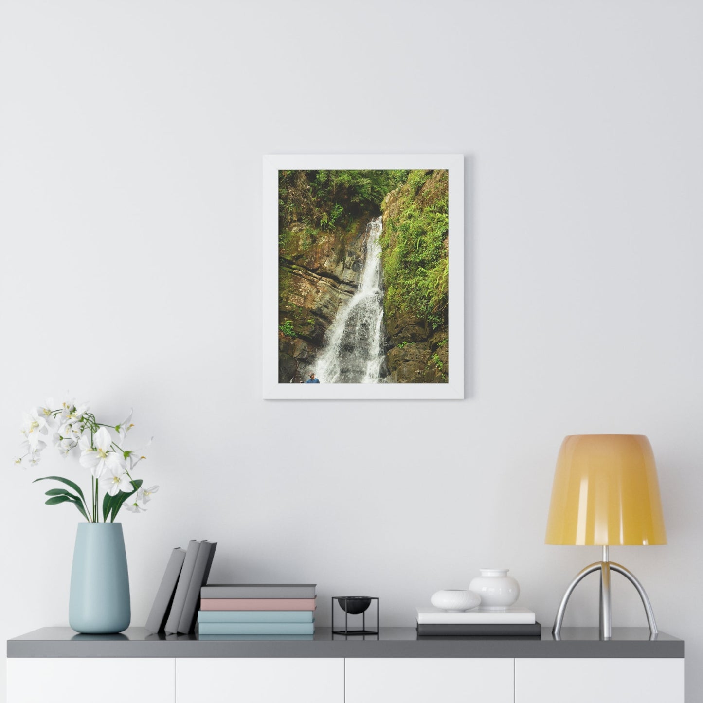 Rainforest Trails & Views - Gallery Canvas Wraps, Framed Vertical Poster - El Yunque National Forest - Puerto Rico - La Mina Trail & Roaring Waterfall - Green Forest Home