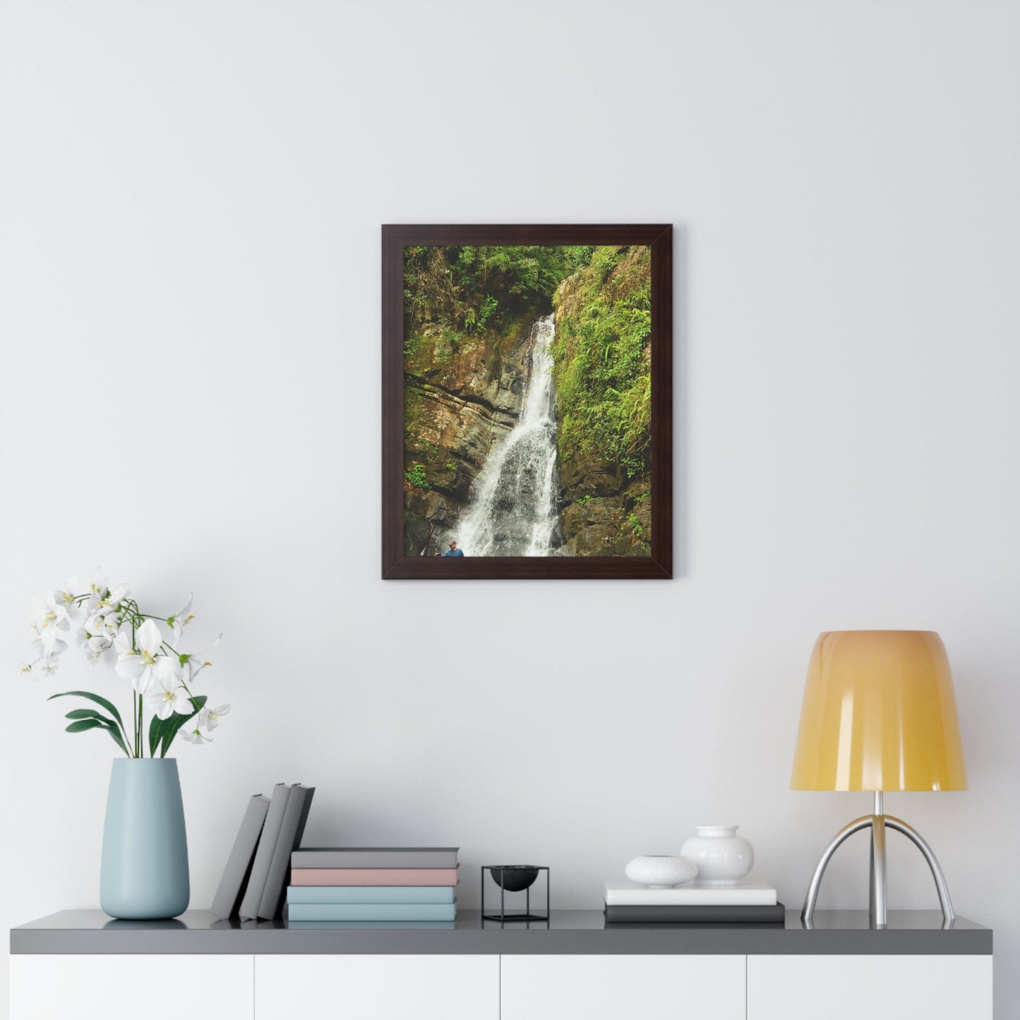 Rainforest Trails & Views - Gallery Canvas Wraps, Framed Vertical Poster - El Yunque National Forest - Puerto Rico - La Mina Trail & Roaring Waterfall - Green Forest Home