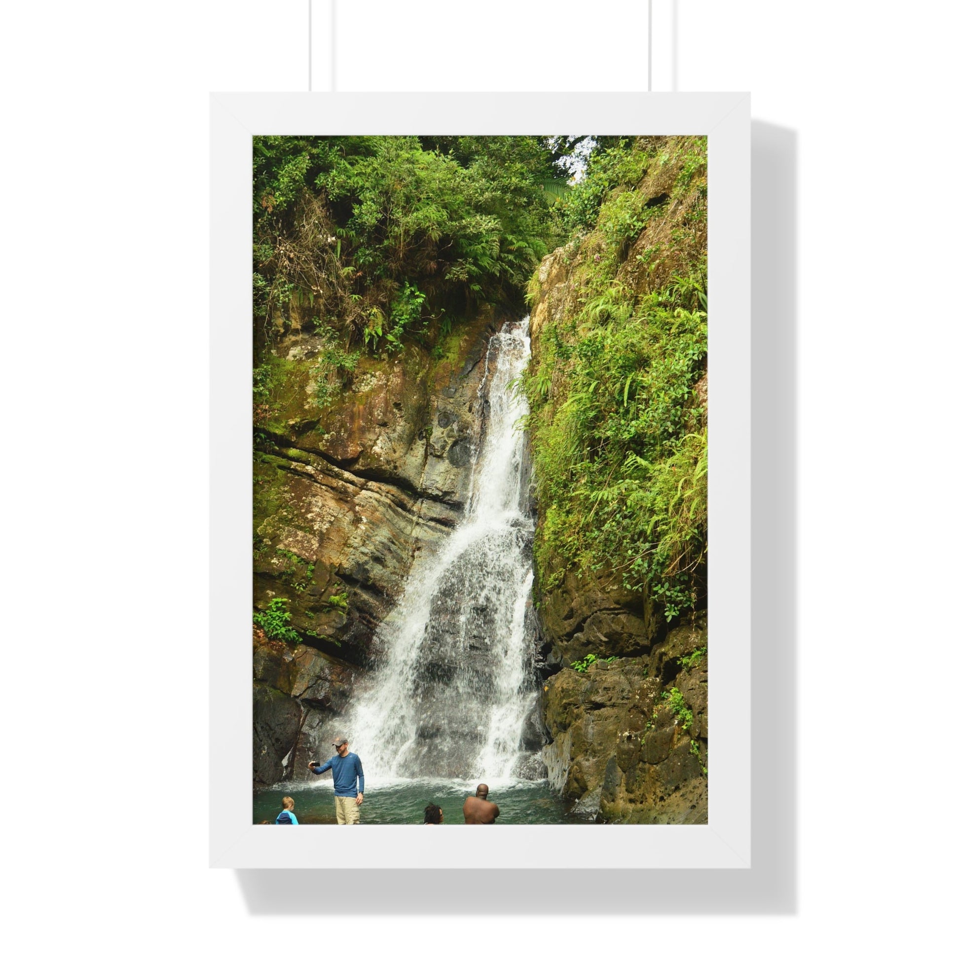 Rainforest Trails & Views - Gallery Canvas Wraps, Framed Vertical Poster - El Yunque National Forest - Puerto Rico - La Mina Trail & Roaring Waterfall - Green Forest Home