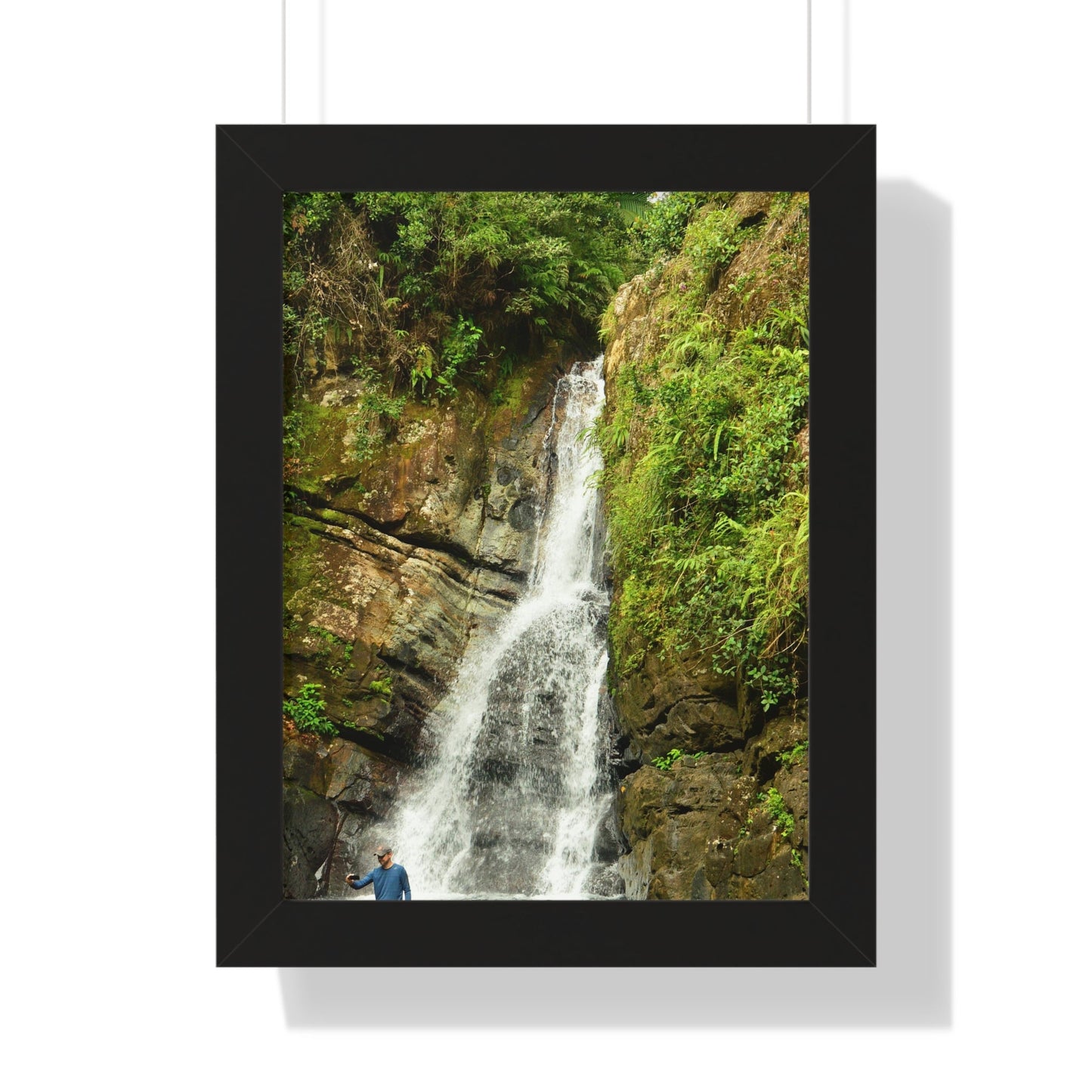 Rainforest Trails & Views - Gallery Canvas Wraps, Framed Vertical Poster - El Yunque National Forest - Puerto Rico - La Mina Trail & Roaring Waterfall - Green Forest Home