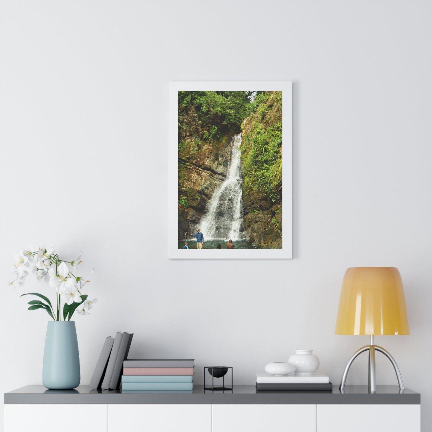 Rainforest Trails & Views - Gallery Canvas Wraps, Framed Vertical Poster - El Yunque National Forest - Puerto Rico - La Mina Trail & Roaring Waterfall - Green Forest Home