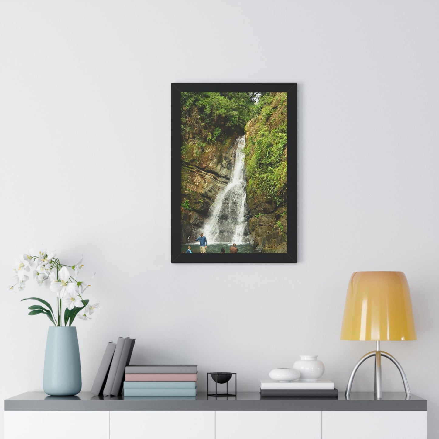 Rainforest Trails & Views - Gallery Canvas Wraps, Framed Vertical Poster - El Yunque National Forest - Puerto Rico - La Mina Trail & Roaring Waterfall - Green Forest Home