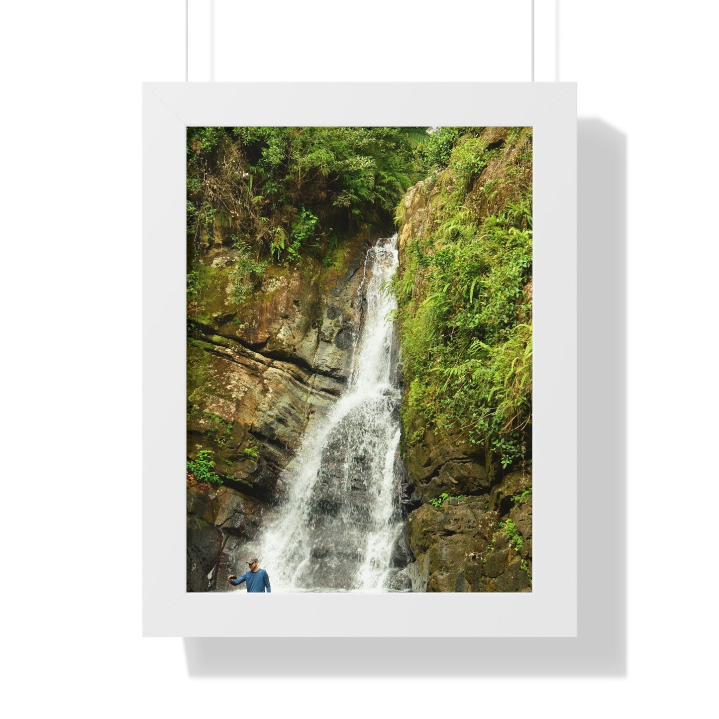 Rainforest Trails & Views - Gallery Canvas Wraps, Framed Vertical Poster - El Yunque National Forest - Puerto Rico - La Mina Trail & Roaring Waterfall - Green Forest Home