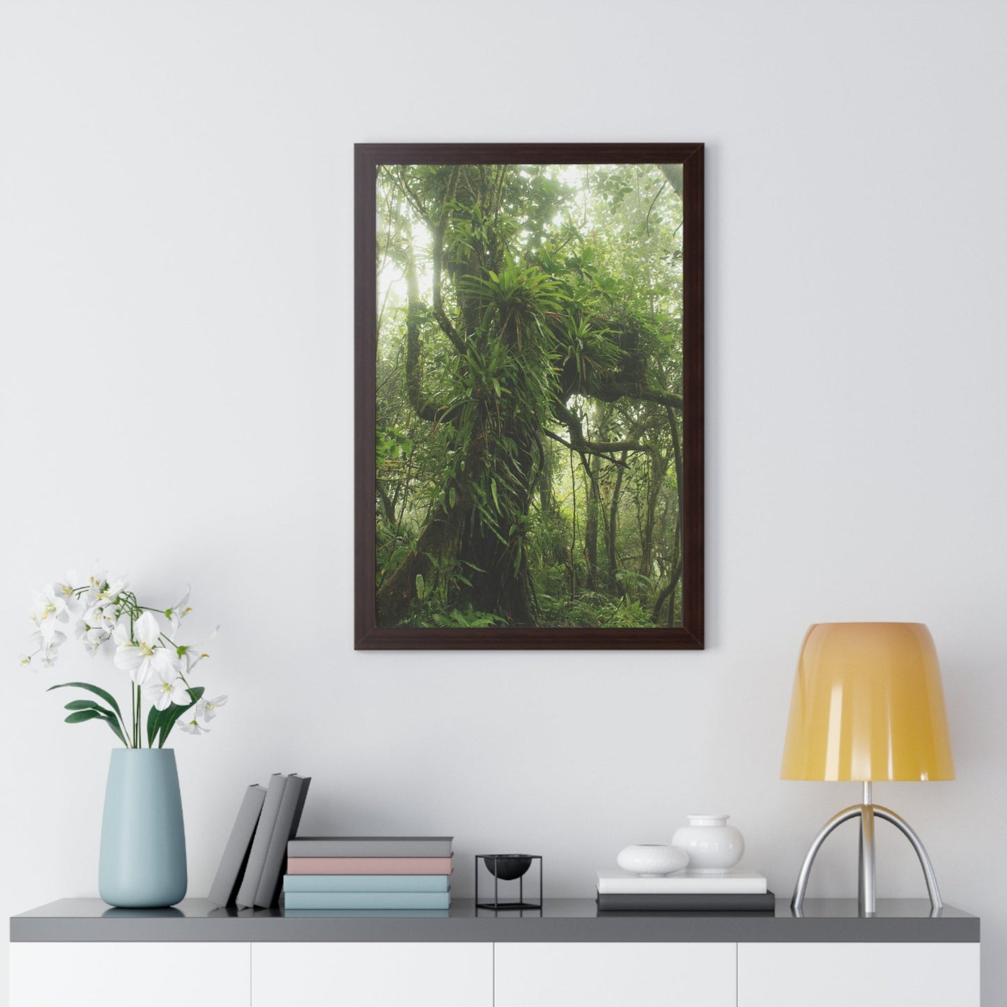 Rainforest Trails & Views - Gallery Canvas Wraps, Framed Vertical Poster - El Yunque National Forest - Puerto Rico - Near the end of Tradewinds Trail a Huge Tree with Bromeliads - Green Forest Home