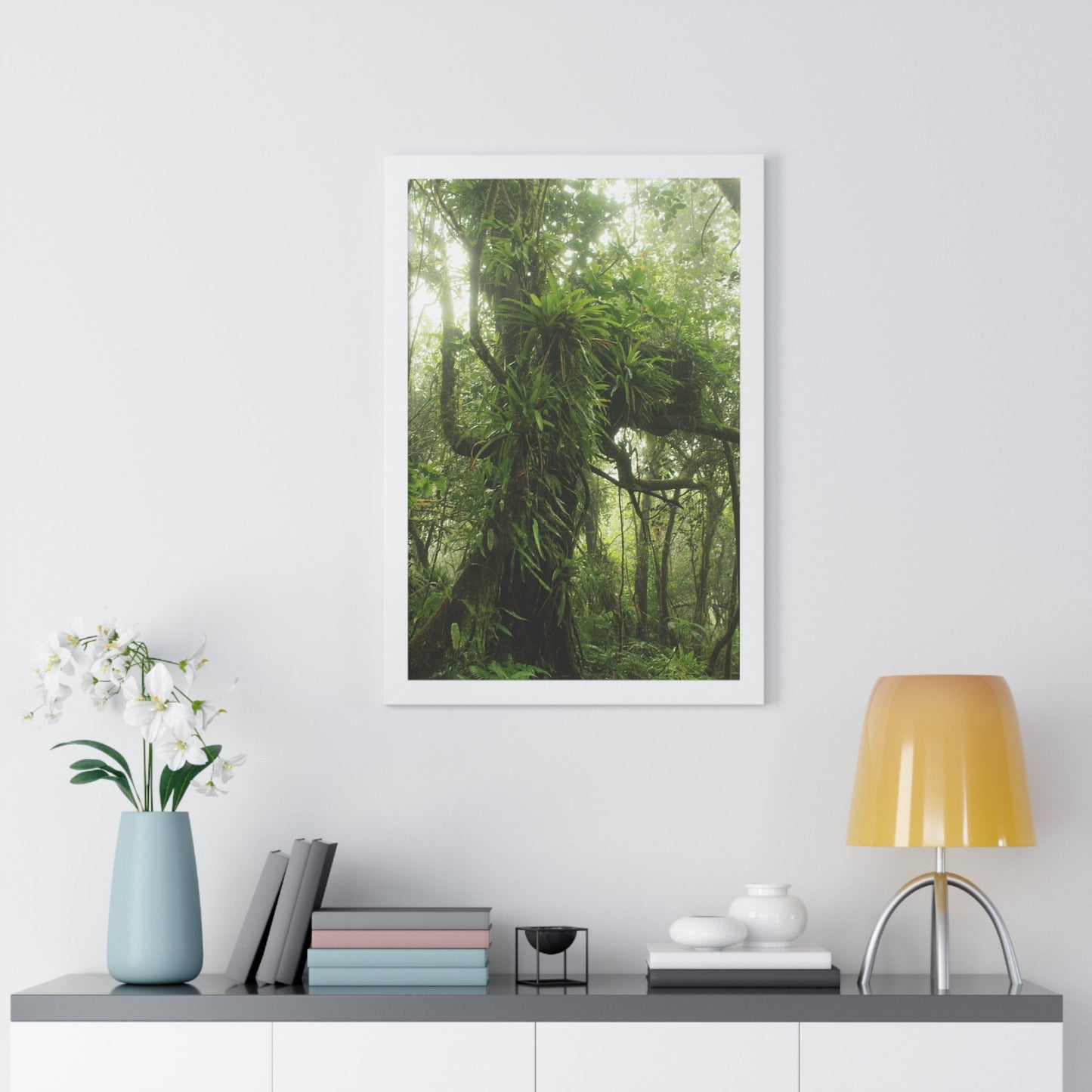 Rainforest Trails & Views - Gallery Canvas Wraps, Framed Vertical Poster - El Yunque National Forest - Puerto Rico - Near the end of Tradewinds Trail a Huge Tree with Bromeliads - Green Forest Home