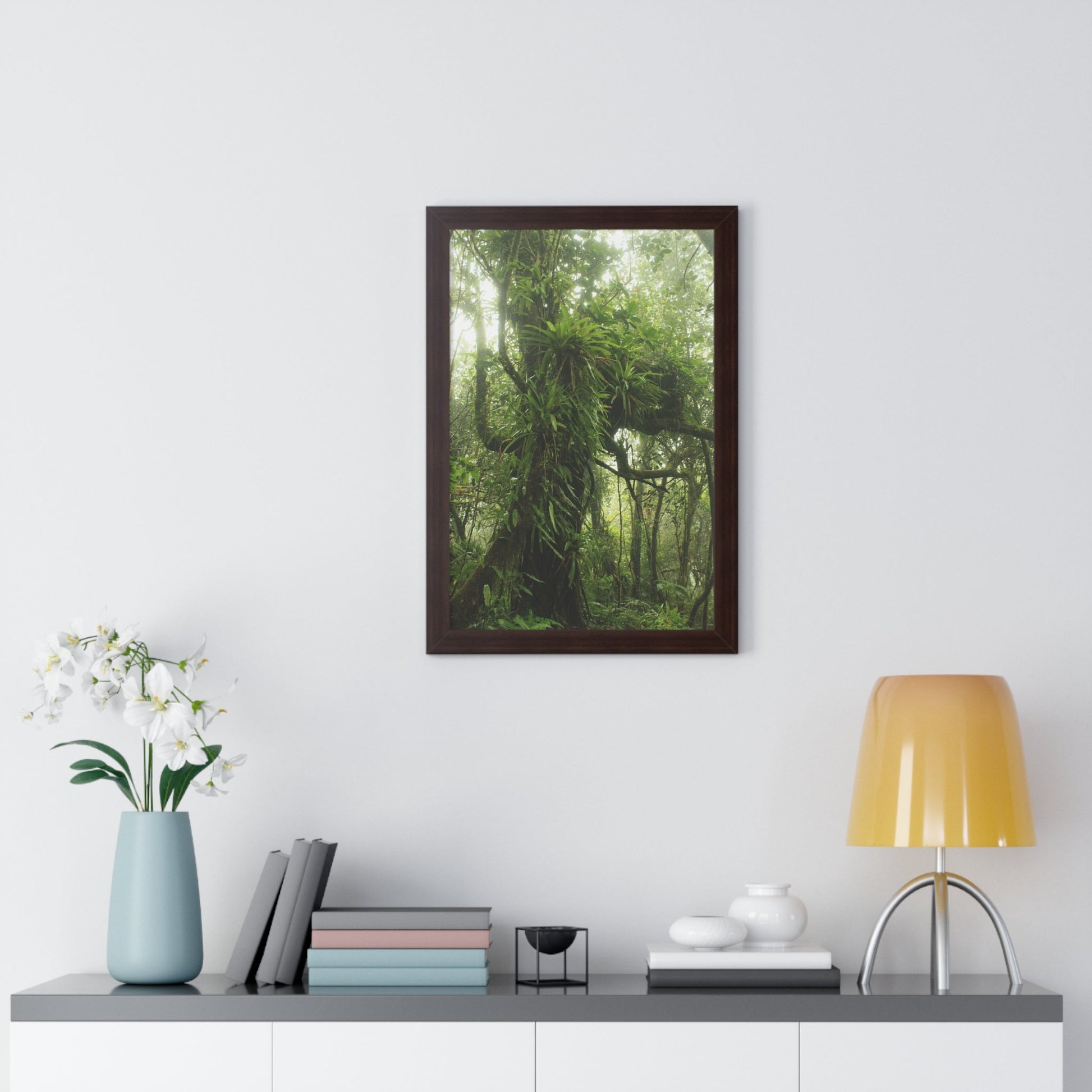 Rainforest Trails & Views - Gallery Canvas Wraps, Framed Vertical Poster - El Yunque National Forest - Puerto Rico - Near the end of Tradewinds Trail a Huge Tree with Bromeliads - Green Forest Home