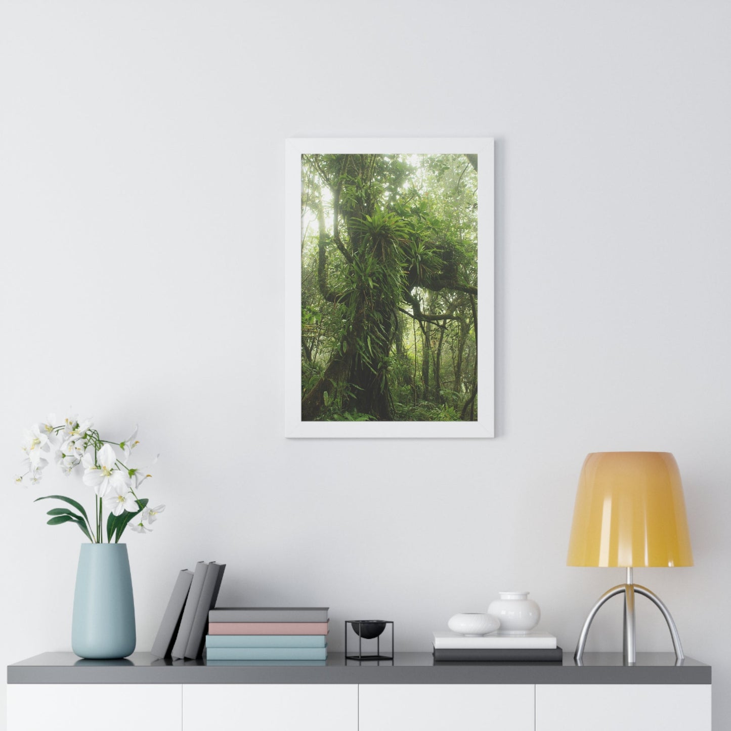 Rainforest Trails & Views - Gallery Canvas Wraps, Framed Vertical Poster - El Yunque National Forest - Puerto Rico - Near the end of Tradewinds Trail a Huge Tree with Bromeliads - Green Forest Home