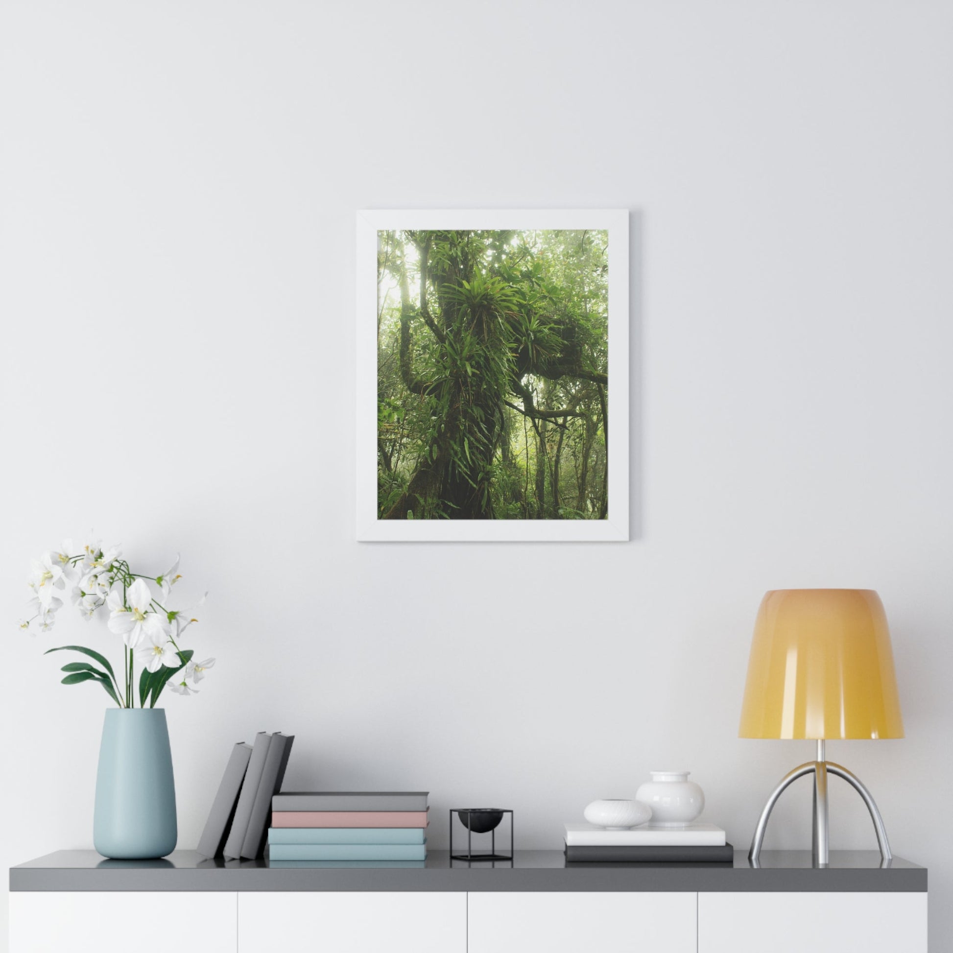 Rainforest Trails & Views - Gallery Canvas Wraps, Framed Vertical Poster - El Yunque National Forest - Puerto Rico - Near the end of Tradewinds Trail a Huge Tree with Bromeliads - Green Forest Home