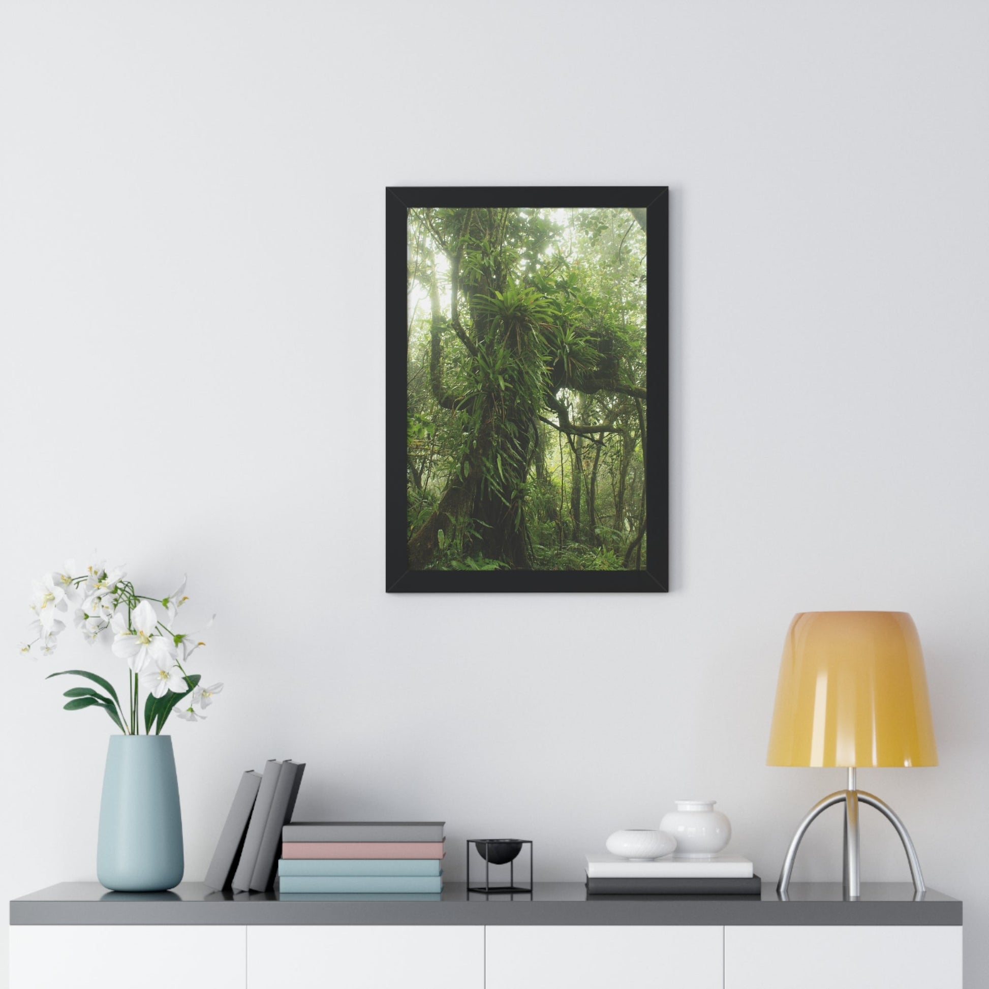 Rainforest Trails & Views - Gallery Canvas Wraps, Framed Vertical Poster - El Yunque National Forest - Puerto Rico - Near the end of Tradewinds Trail a Huge Tree with Bromeliads - Green Forest Home