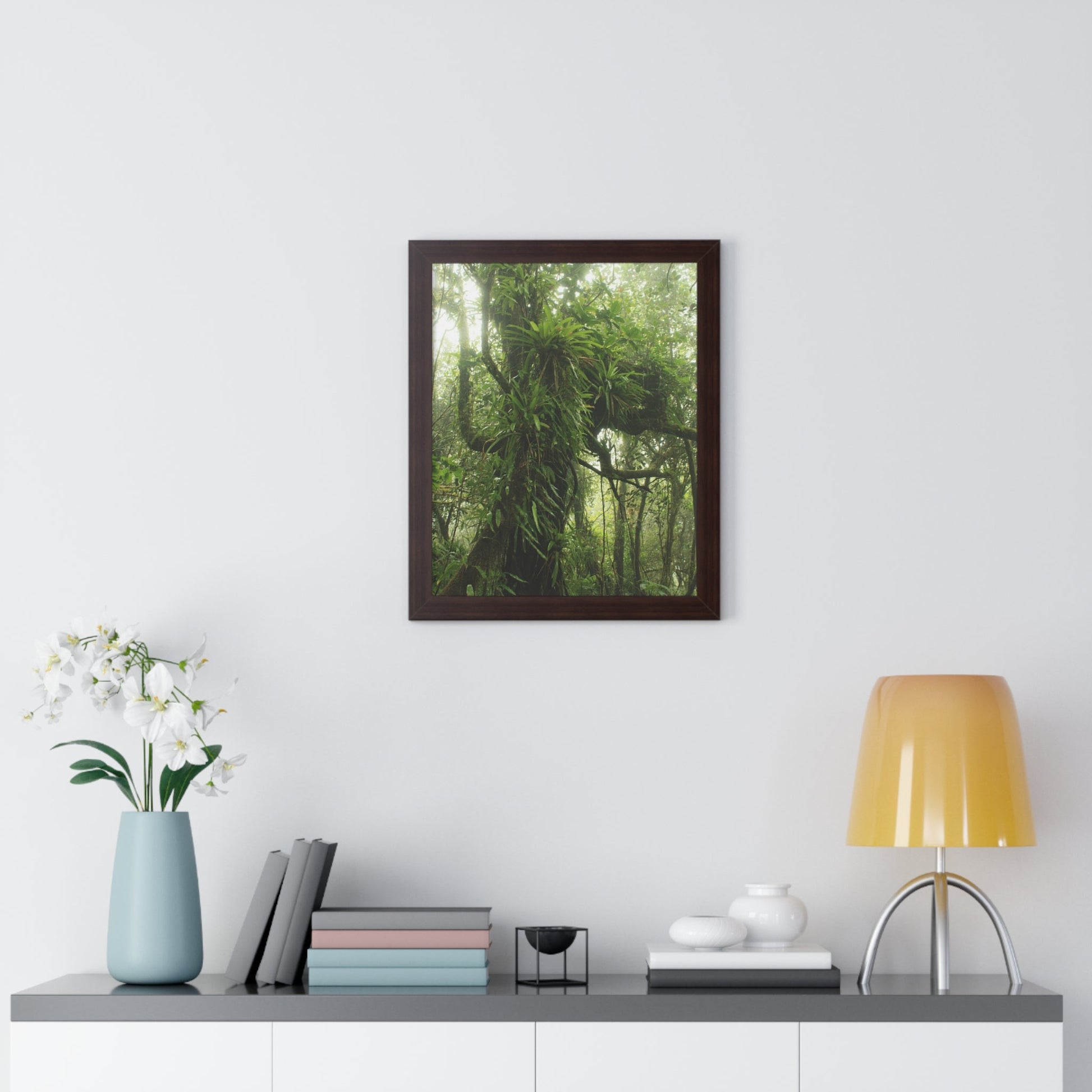 Rainforest Trails & Views - Gallery Canvas Wraps, Framed Vertical Poster - El Yunque National Forest - Puerto Rico - Near the end of Tradewinds Trail a Huge Tree with Bromeliads - Green Forest Home