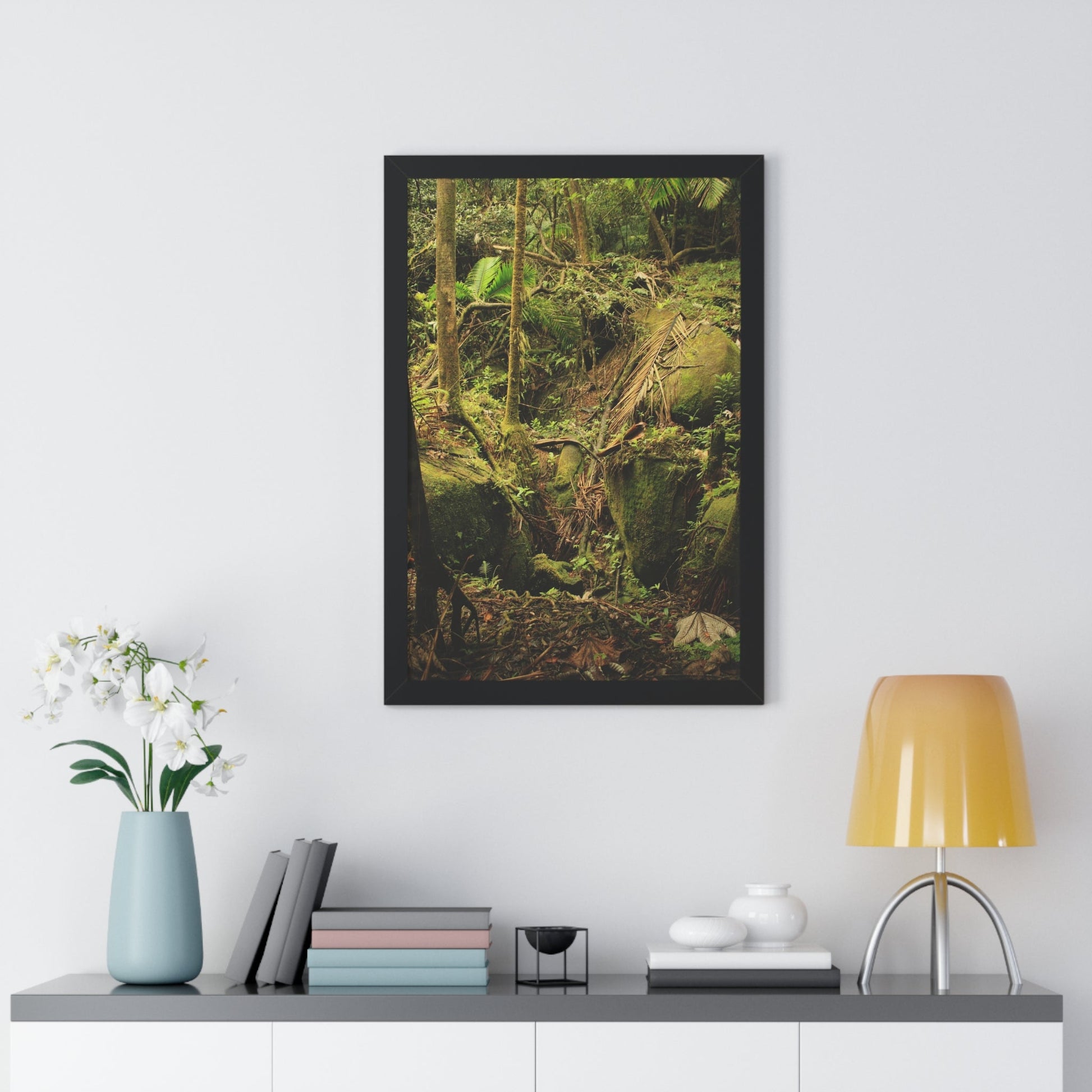 Rainforest Trails & Views - Gallery Canvas Wraps, Framed Vertical Poster - El Yunque National Forest - Puerto Rico - Near Tradewinds - Dangerous drainage holes - Green Forest Home