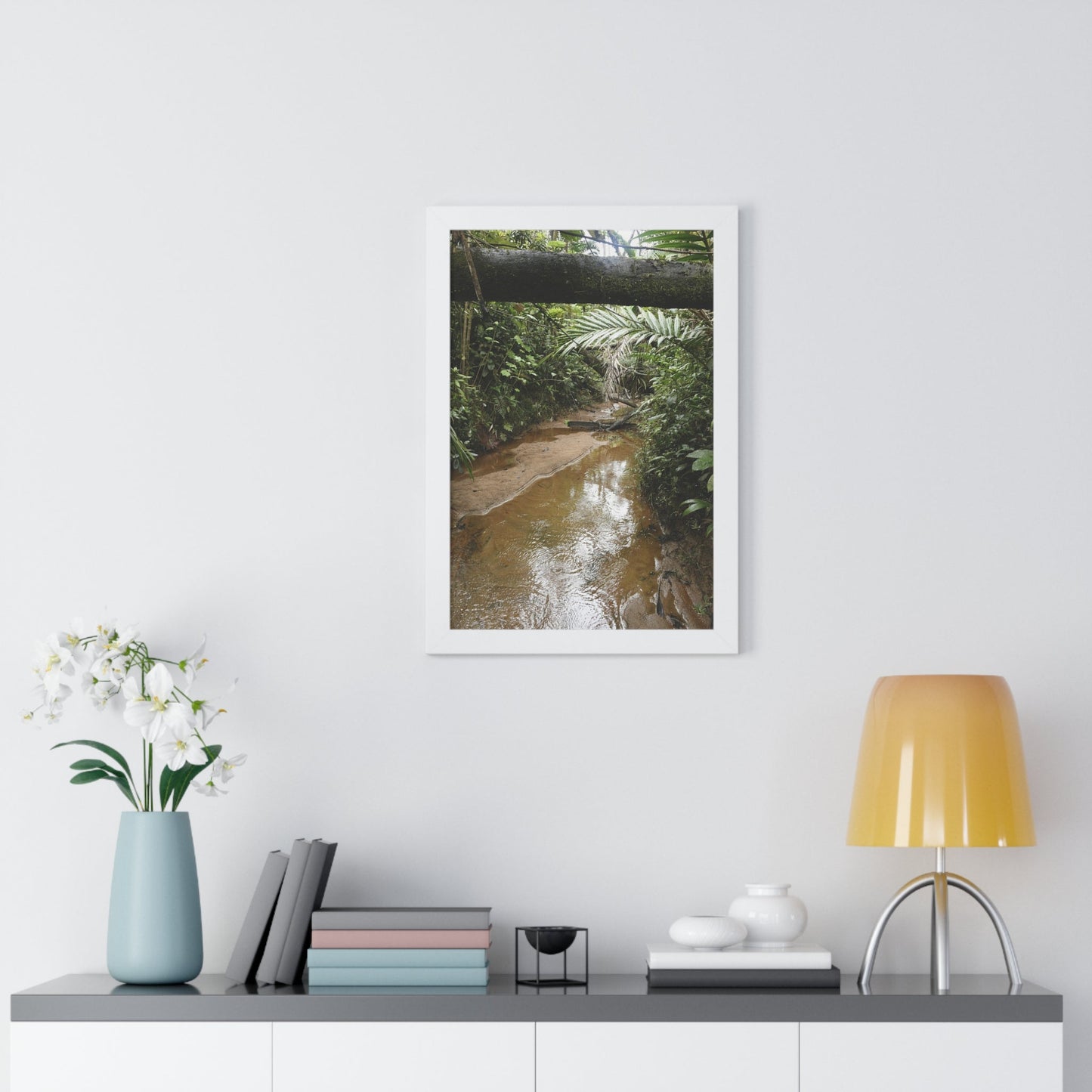 Rainforest Trails & Views - Gallery Canvas Wraps, Framed Vertical Poster - El Yunque National Forest - Puerto Rico -- Rio Sabana Trail & River - Green Forest Home