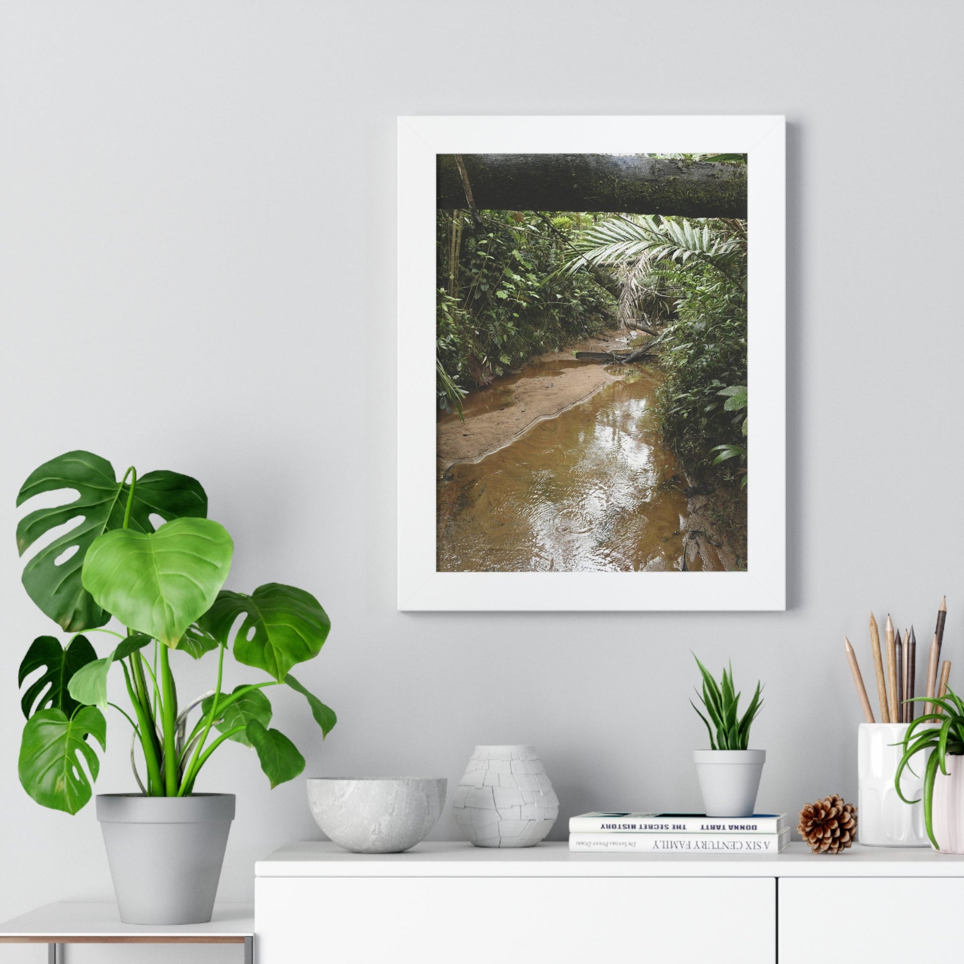 Rainforest Trails & Views - Gallery Canvas Wraps, Framed Vertical Poster - El Yunque National Forest - Puerto Rico -- Rio Sabana Trail & River - Green Forest Home