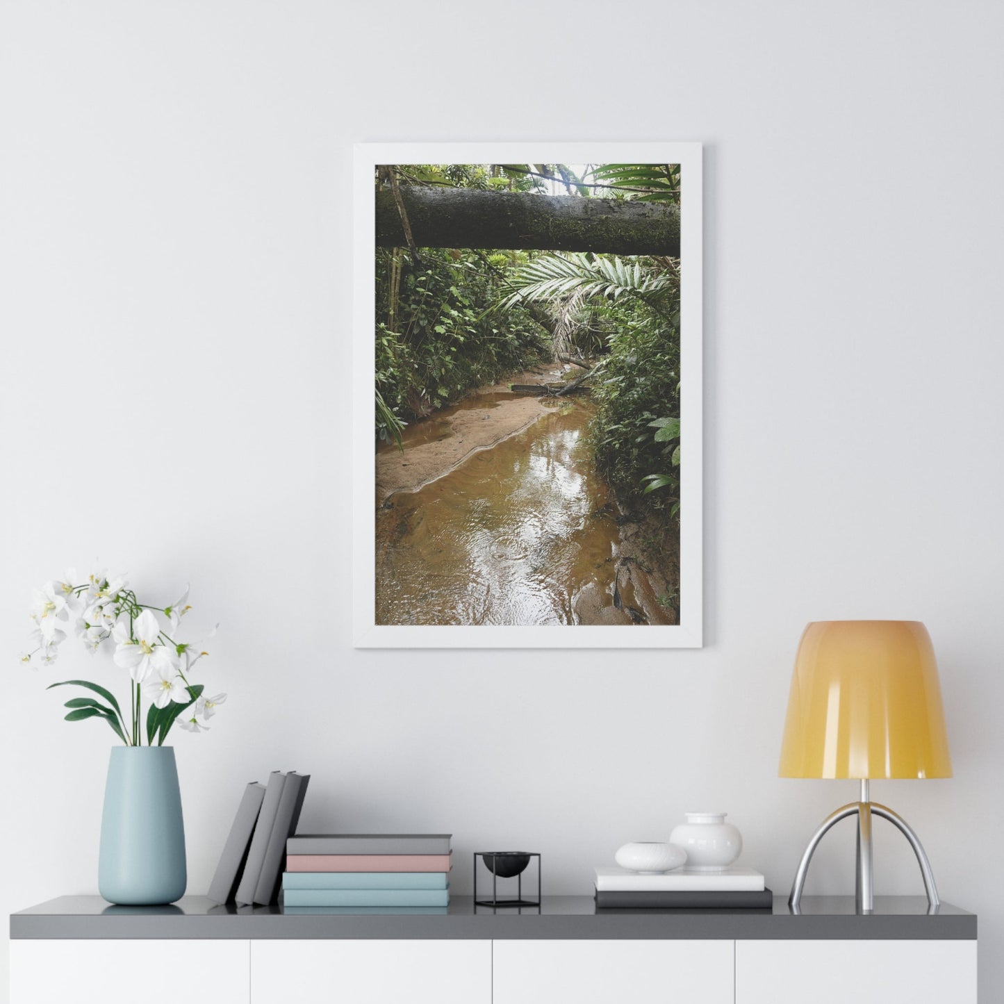 Rainforest Trails & Views - Gallery Canvas Wraps, Framed Vertical Poster - El Yunque National Forest - Puerto Rico -- Rio Sabana Trail & River - Green Forest Home