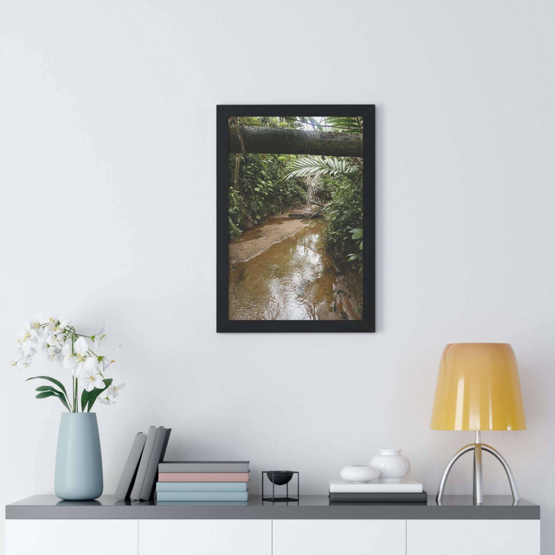 Rainforest Trails & Views - Gallery Canvas Wraps, Framed Vertical Poster - El Yunque National Forest - Puerto Rico -- Rio Sabana Trail & River - Green Forest Home