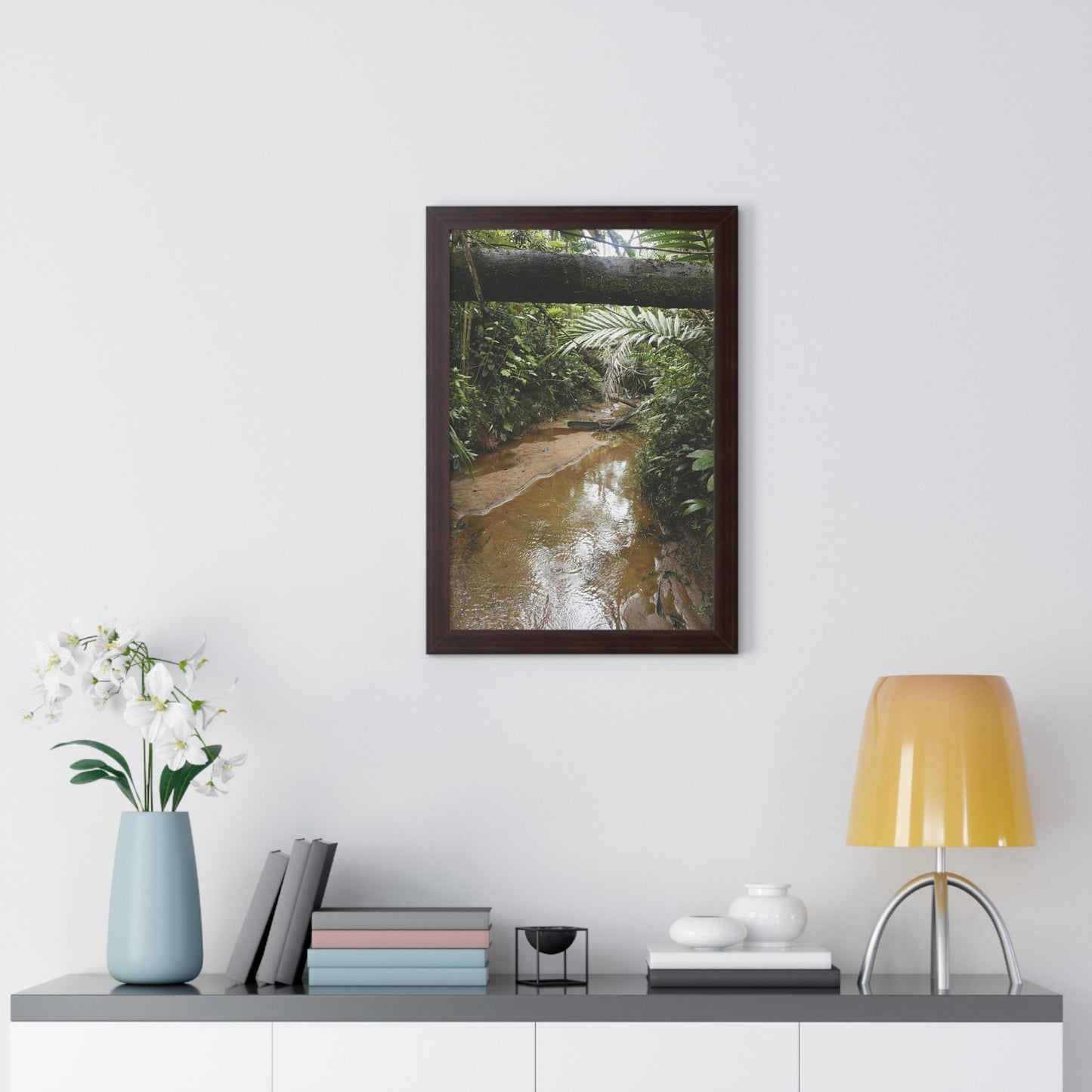 Rainforest Trails & Views - Gallery Canvas Wraps, Framed Vertical Poster - El Yunque National Forest - Puerto Rico -- Rio Sabana Trail & River - Green Forest Home