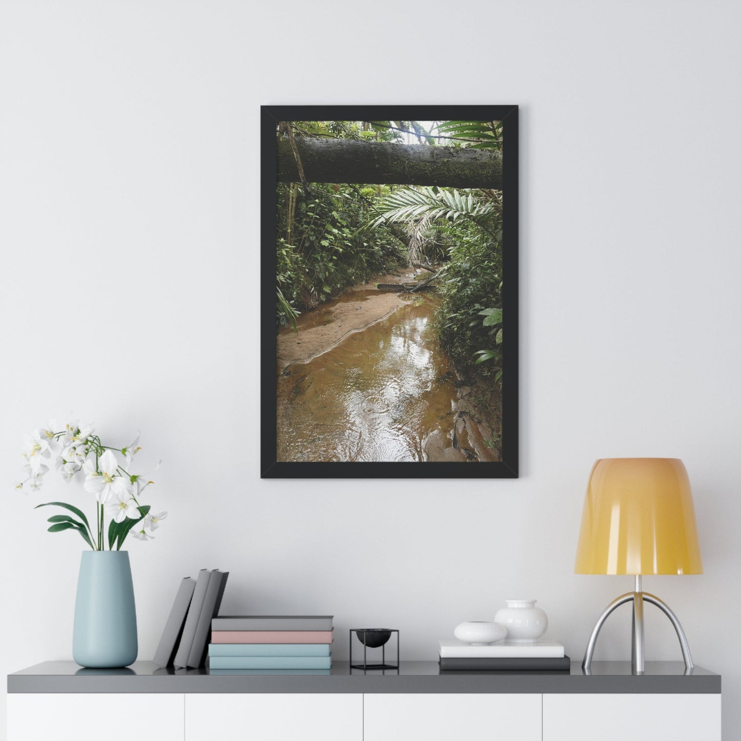 Rainforest Trails & Views - Gallery Canvas Wraps, Framed Vertical Poster - El Yunque National Forest - Puerto Rico -- Rio Sabana Trail & River - Green Forest Home