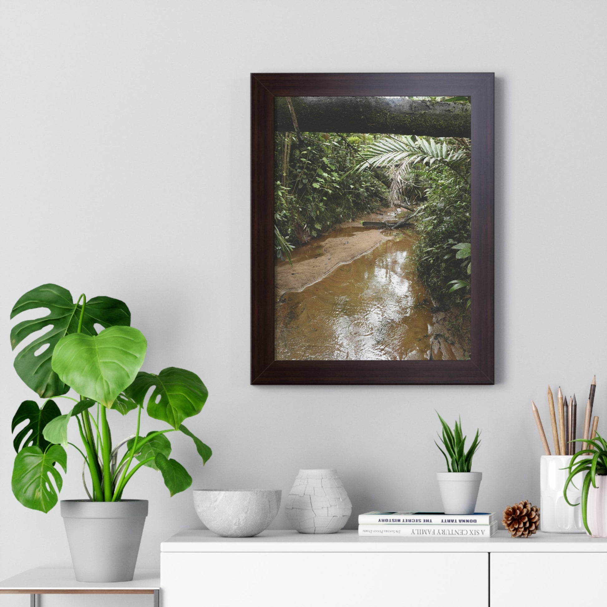 Rainforest Trails & Views - Gallery Canvas Wraps, Framed Vertical Poster - El Yunque National Forest - Puerto Rico -- Rio Sabana Trail & River - Green Forest Home