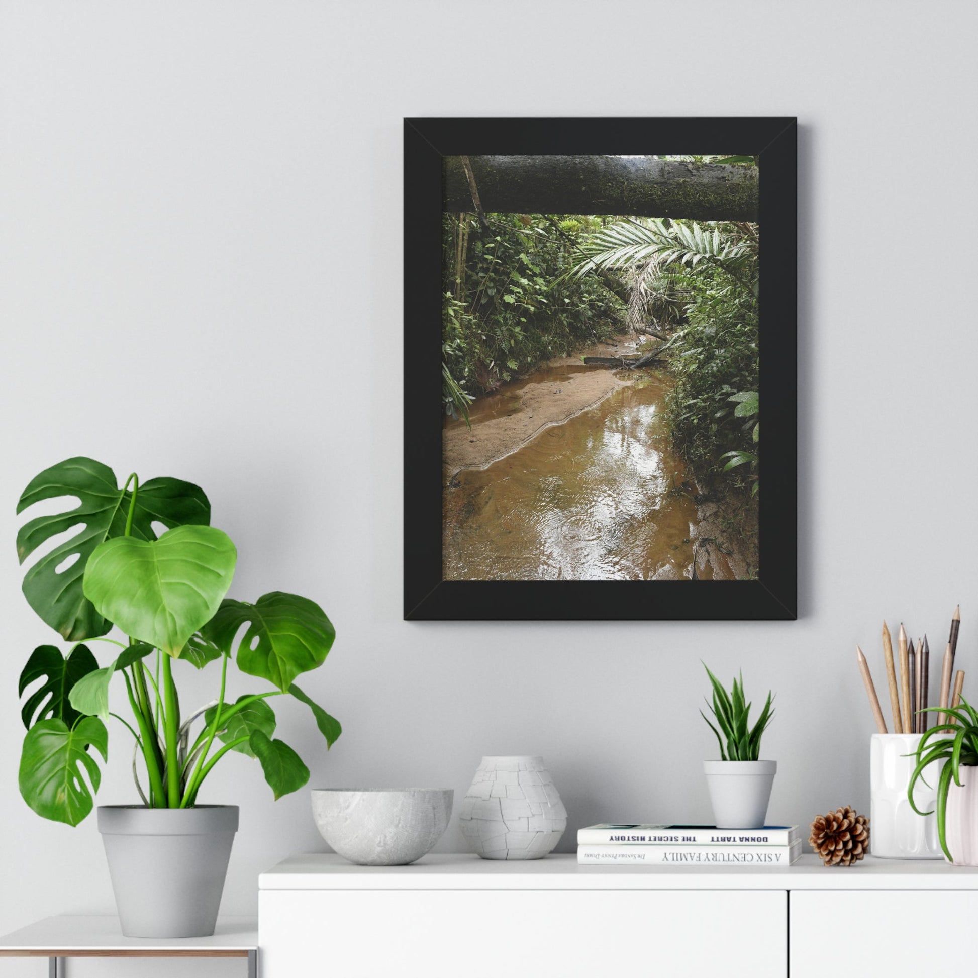 Rainforest Trails & Views - Gallery Canvas Wraps, Framed Vertical Poster - El Yunque National Forest - Puerto Rico -- Rio Sabana Trail & River - Green Forest Home