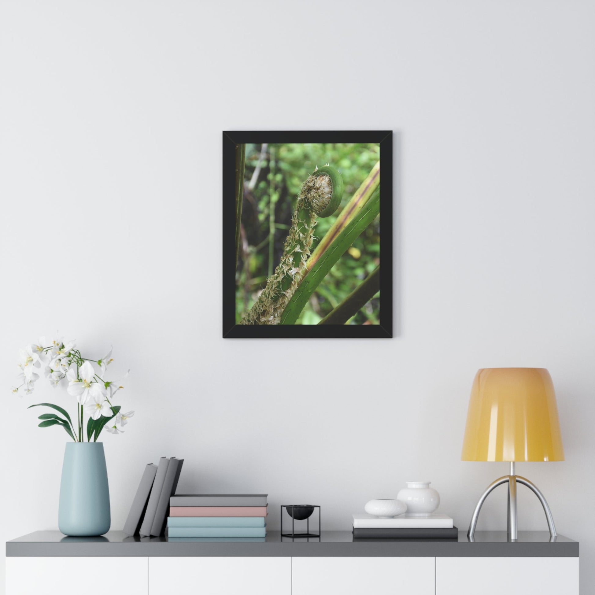 Rainforest Trails & Views - Gallery Canvas Wraps, Framed Vertical Poster - El Yunque National Forest - Puerto Rico - The leaf sprout of the Sierra Palm - Green Forest Home