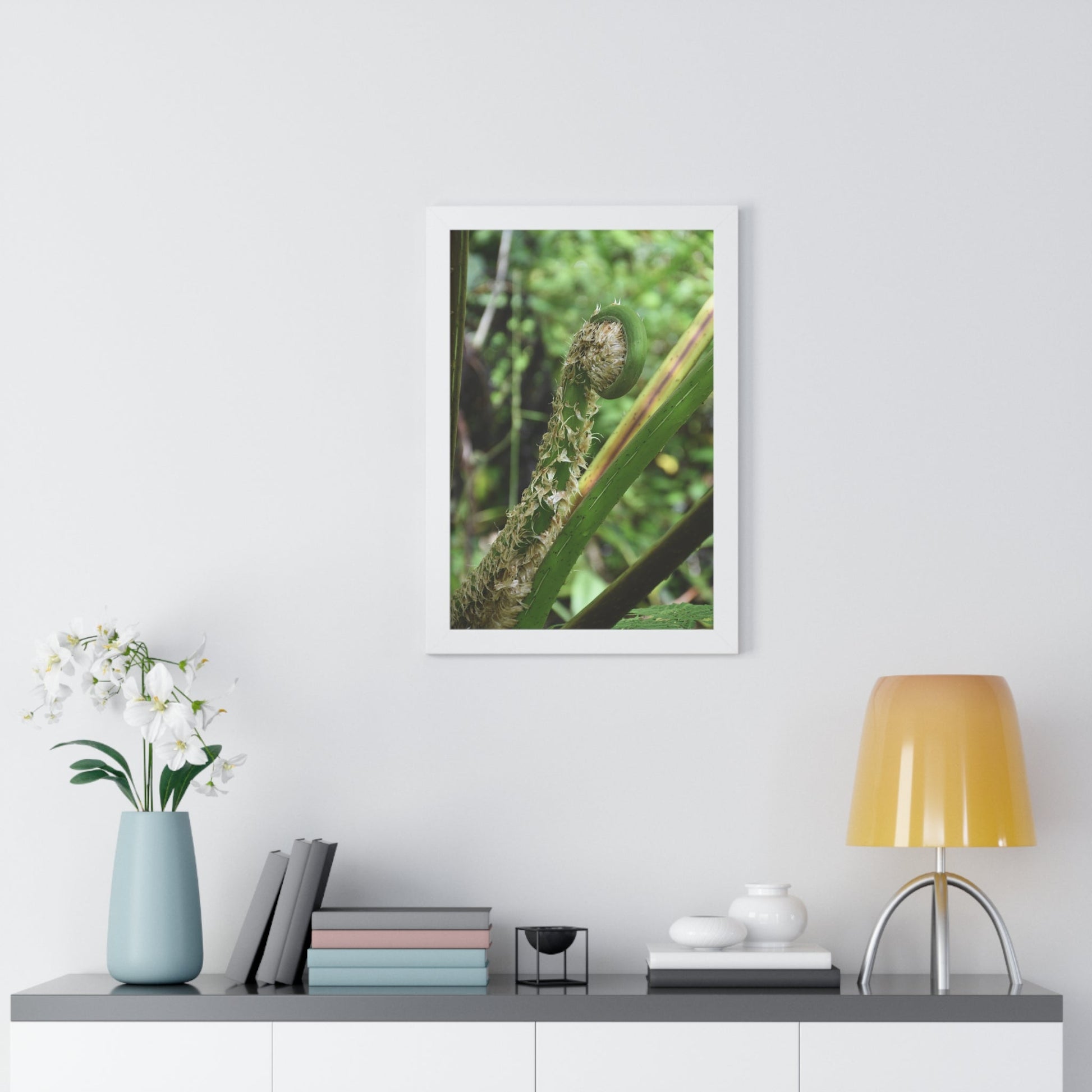 Rainforest Trails & Views - Gallery Canvas Wraps, Framed Vertical Poster - El Yunque National Forest - Puerto Rico - The leaf sprout of the Sierra Palm - Green Forest Home