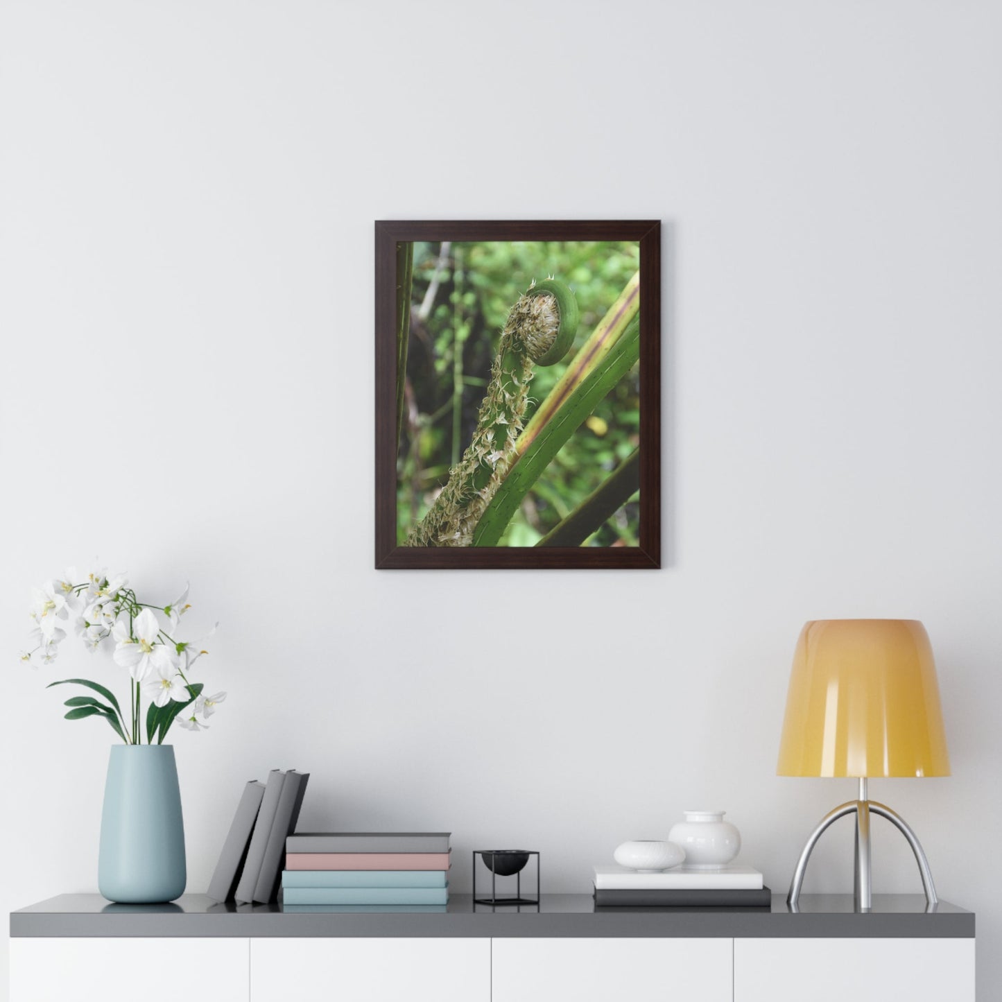 Rainforest Trails & Views - Gallery Canvas Wraps, Framed Vertical Poster - El Yunque National Forest - Puerto Rico - The leaf sprout of the Sierra Palm - Green Forest Home