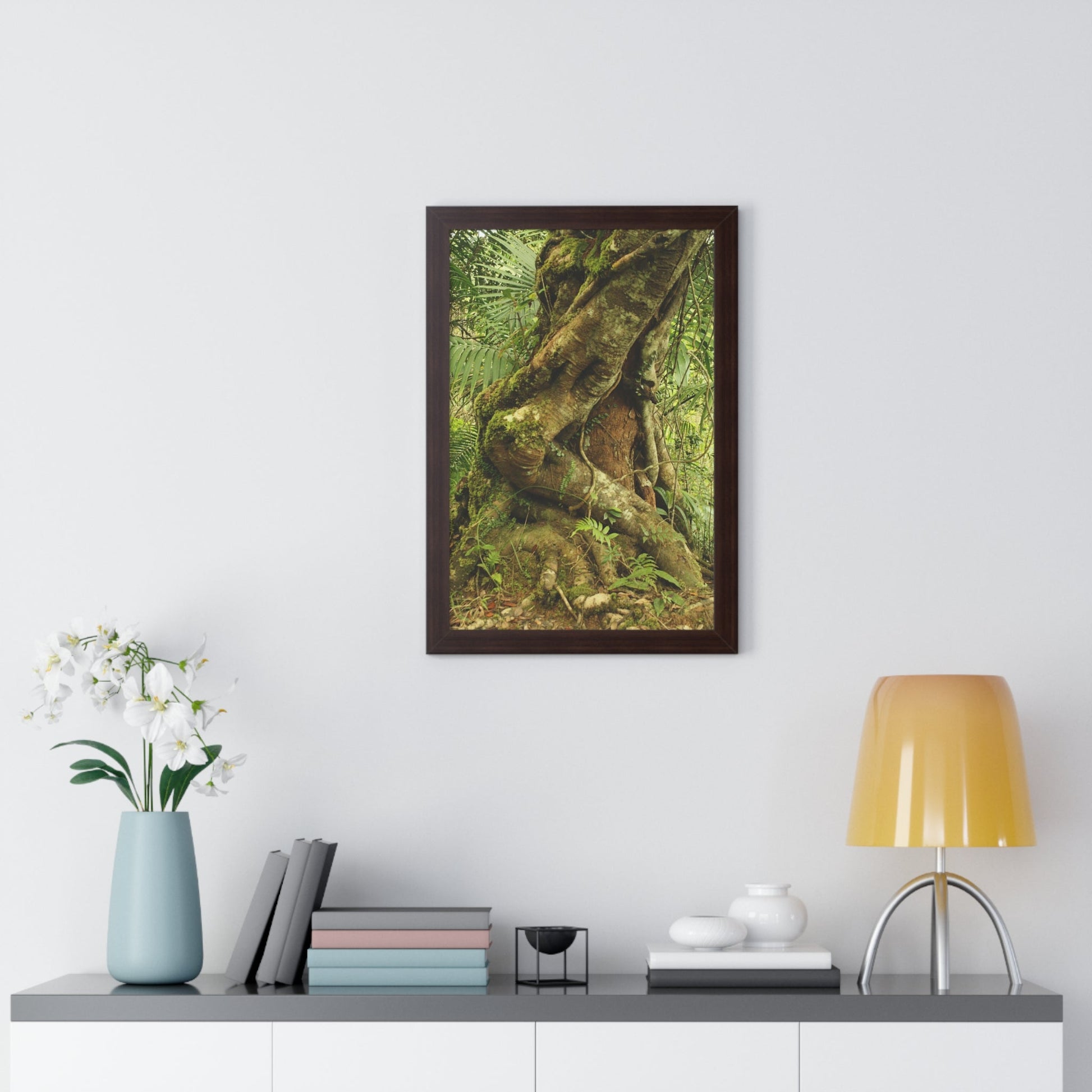 Rainforest Trails & Views - Gallery Canvas Wraps, Framed Vertical Poster - El Yunque National Forest - Puerto Rico - Tradewinds trail decomposing tree - Green Forest Home