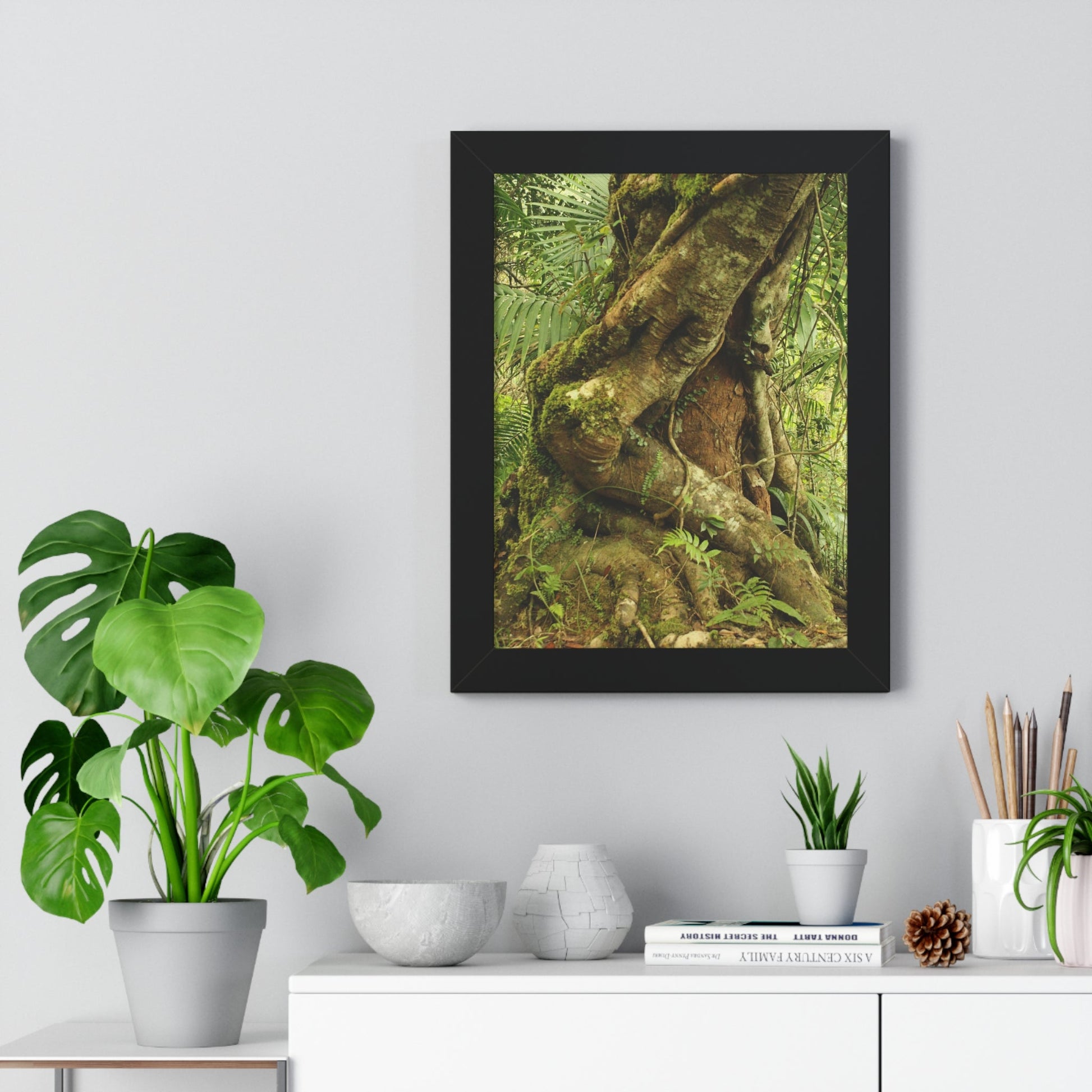 Rainforest Trails & Views - Gallery Canvas Wraps, Framed Vertical Poster - El Yunque National Forest - Puerto Rico - Tradewinds trail decomposing tree - Green Forest Home