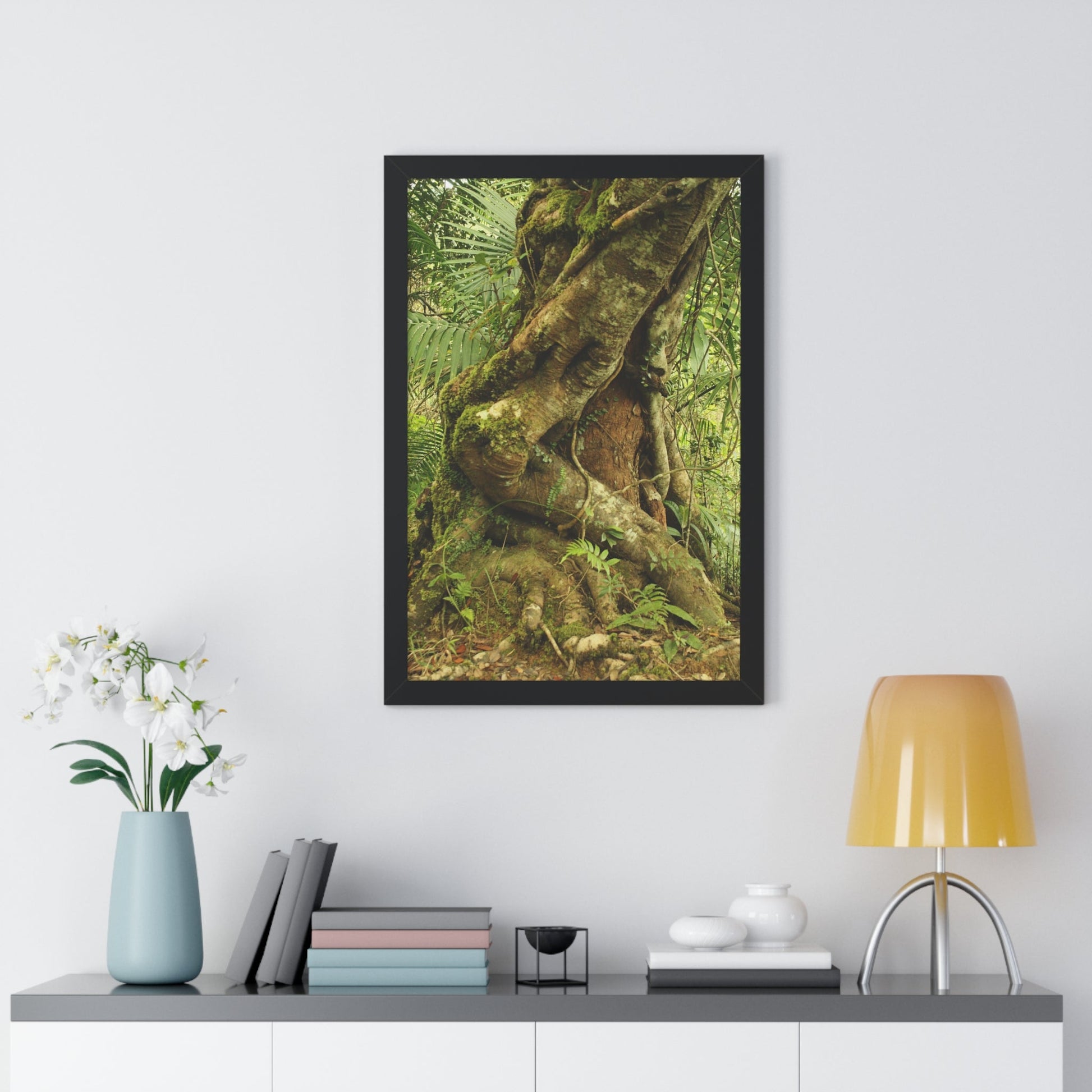 Rainforest Trails & Views - Gallery Canvas Wraps, Framed Vertical Poster - El Yunque National Forest - Puerto Rico - Tradewinds trail decomposing tree - Green Forest Home