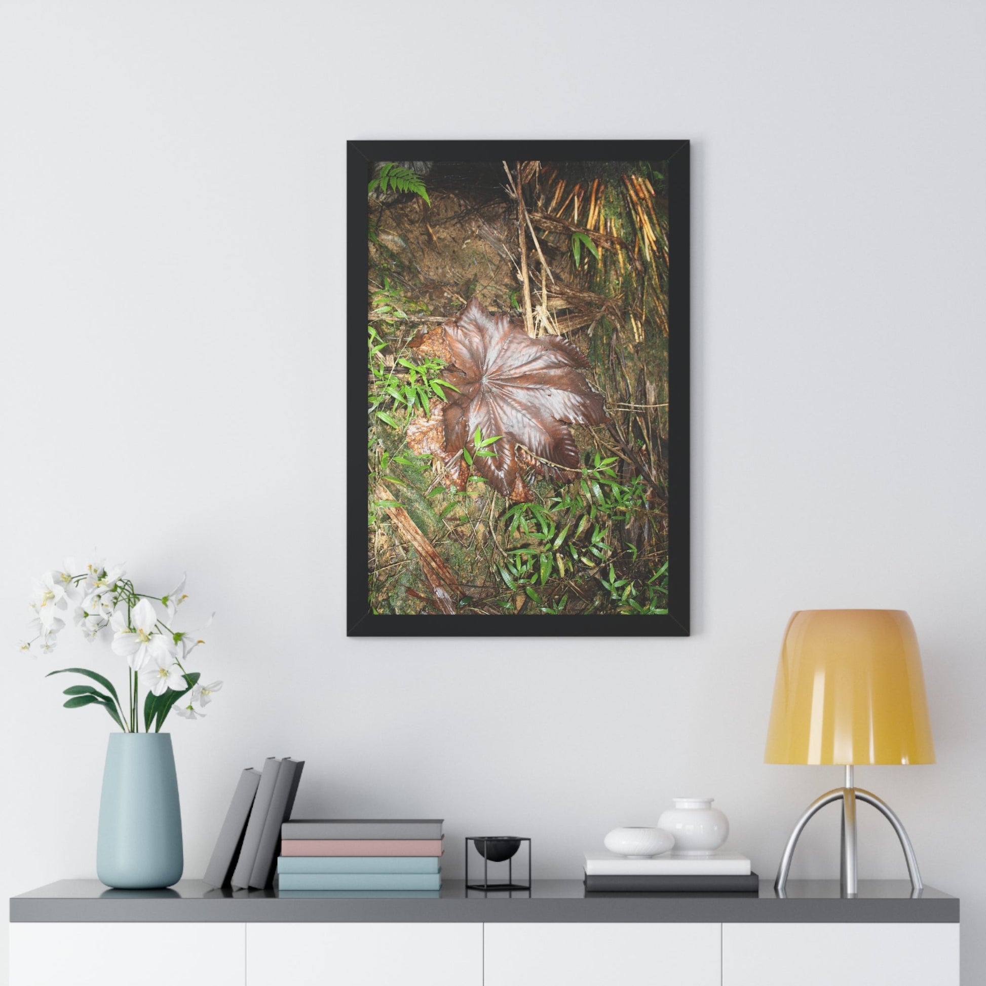 Rainforest Trails & Views - Gallery Canvas Wraps, Framed Vertical Poster - El Yunque National Forest - Puerto Rico - Tradewinds trail - Yagrumo leaf - Green Forest Home