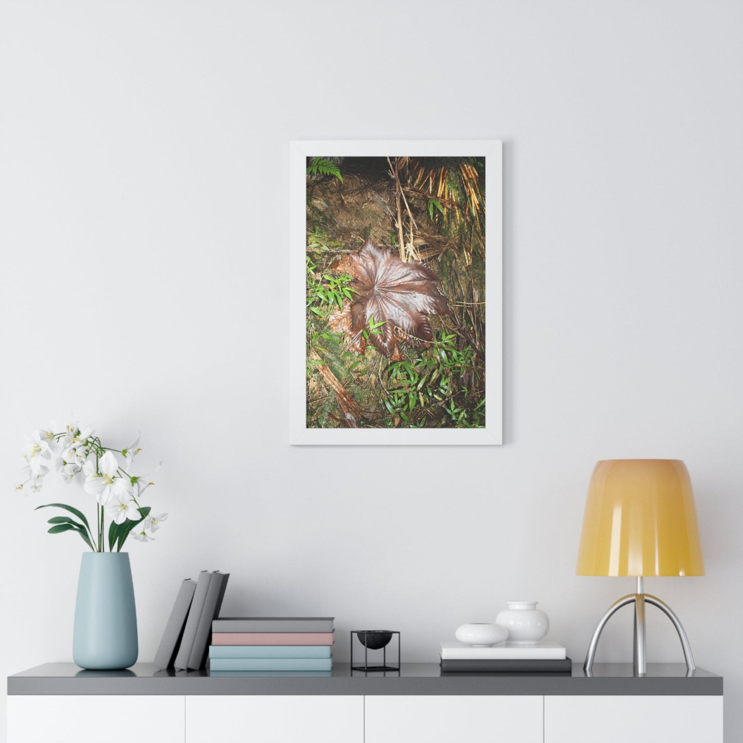 Rainforest Trails & Views - Gallery Canvas Wraps, Framed Vertical Poster - El Yunque National Forest - Puerto Rico - Tradewinds trail - Yagrumo leaf - Green Forest Home